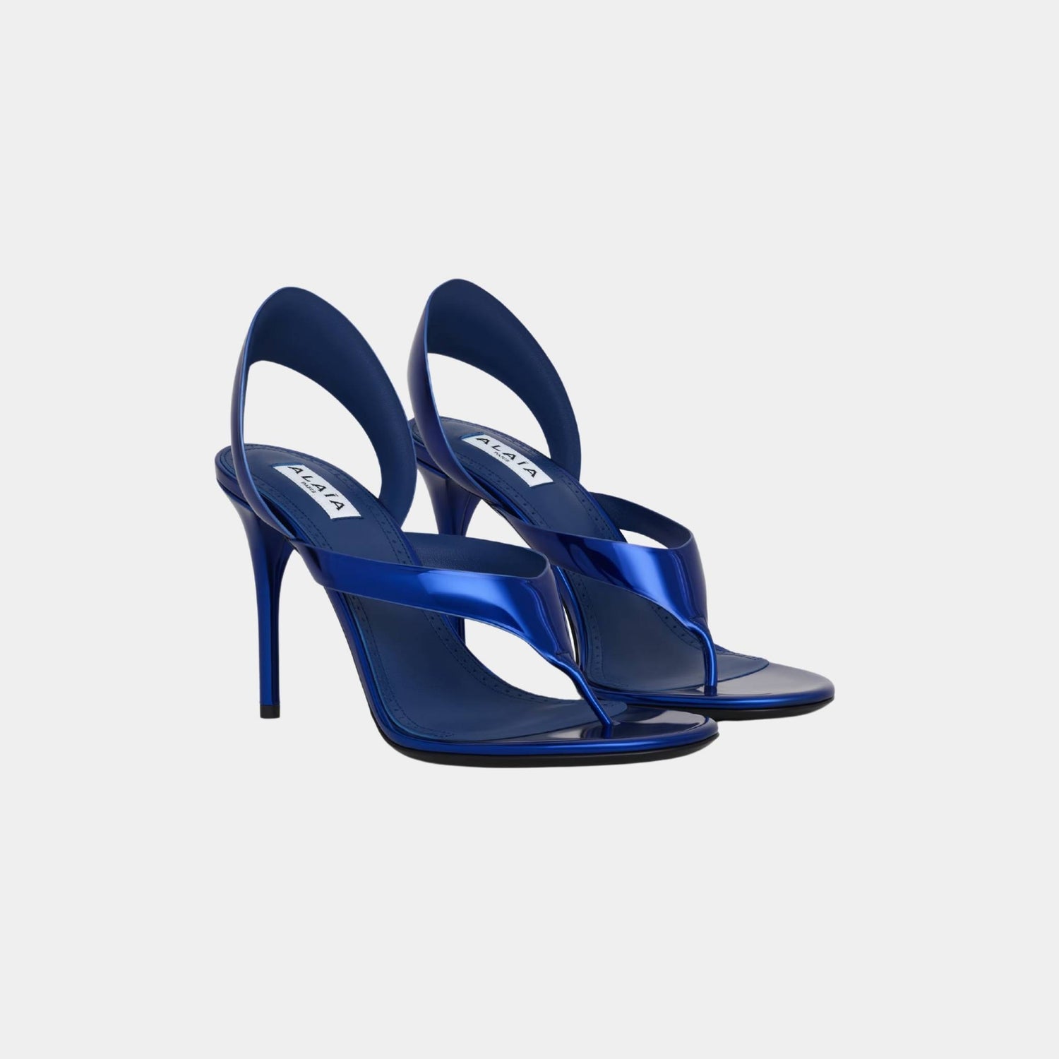 Alaia Infradito Laminated Leather Sandals, Blue, Back