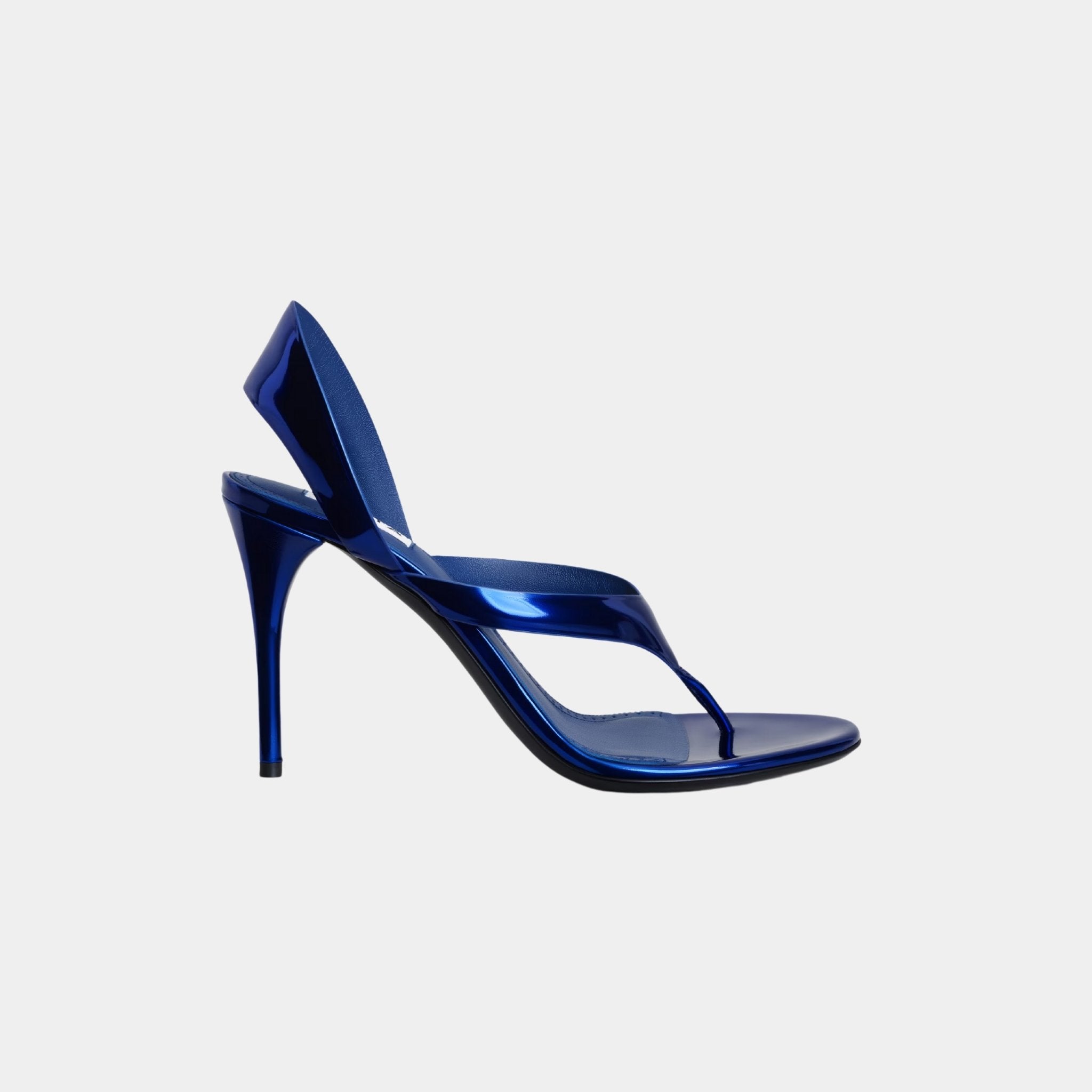 Alaia Infradito Laminated Leather Sandals, Blue, Side