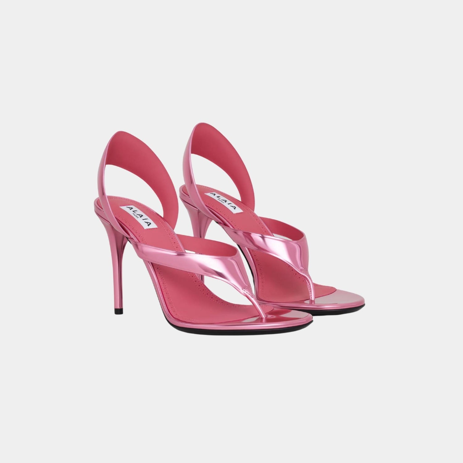 Alaia Infradito Laminated Leather Sandals, Candy, Front