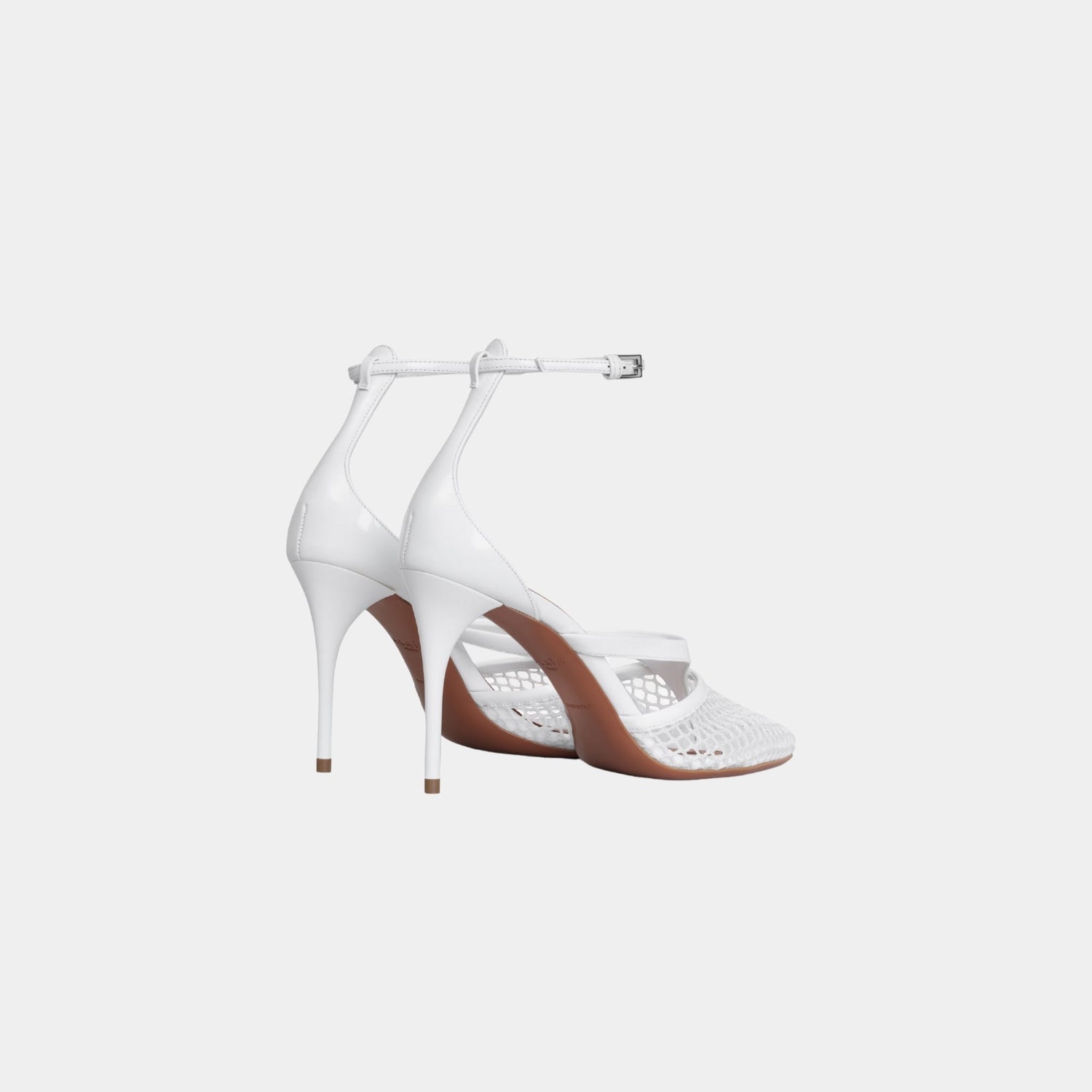 Alaia Infradito Sandals In Fishnet And Patent Leather, Optical White, Back