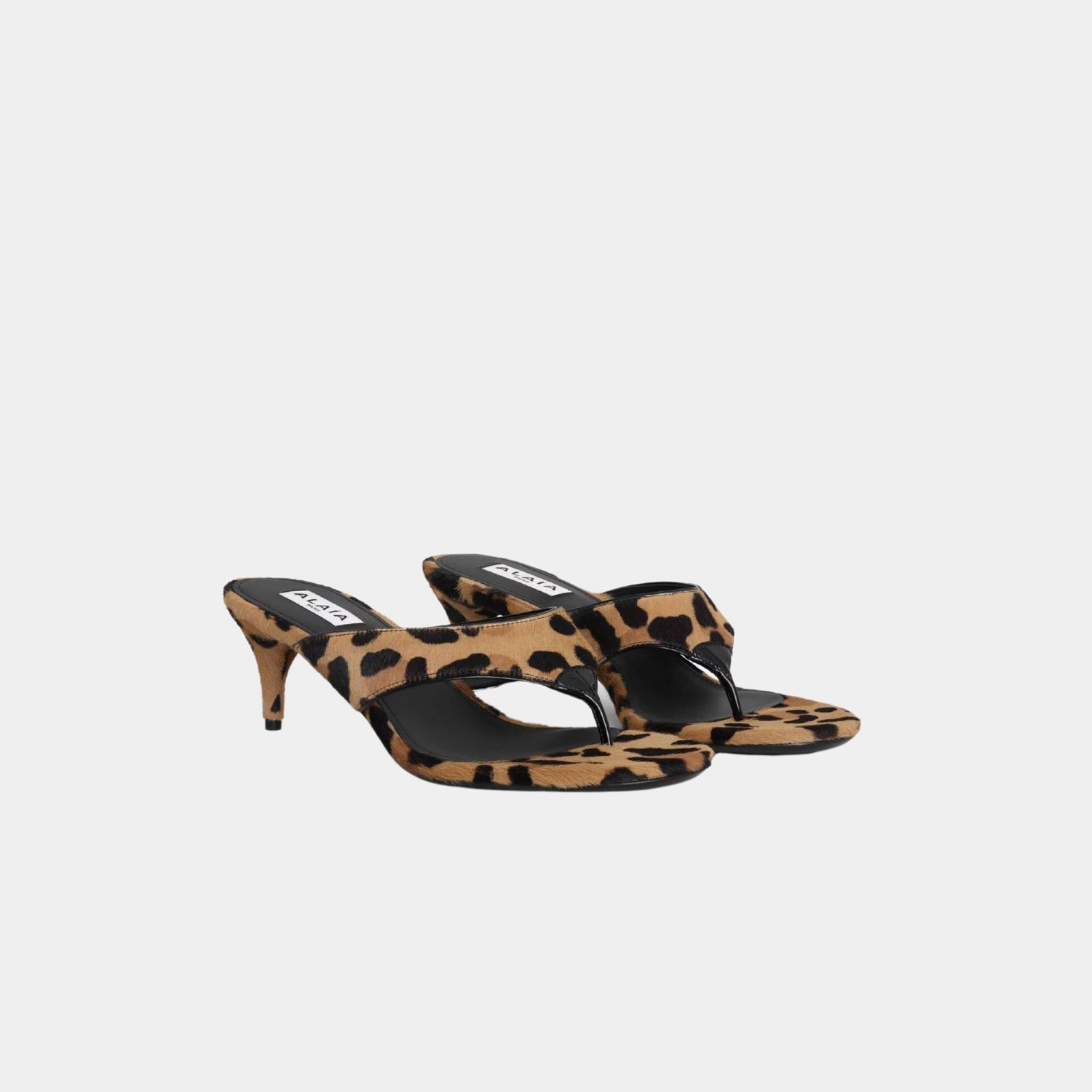 Alaia Infradito Thong Mules In Leopard Haircalf, Brown, Front