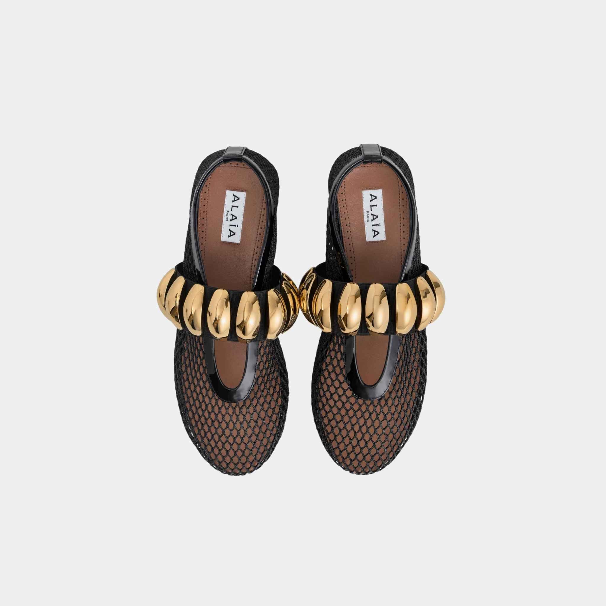 Alaia Jewelry Mesh Ballerinas, Black, Top