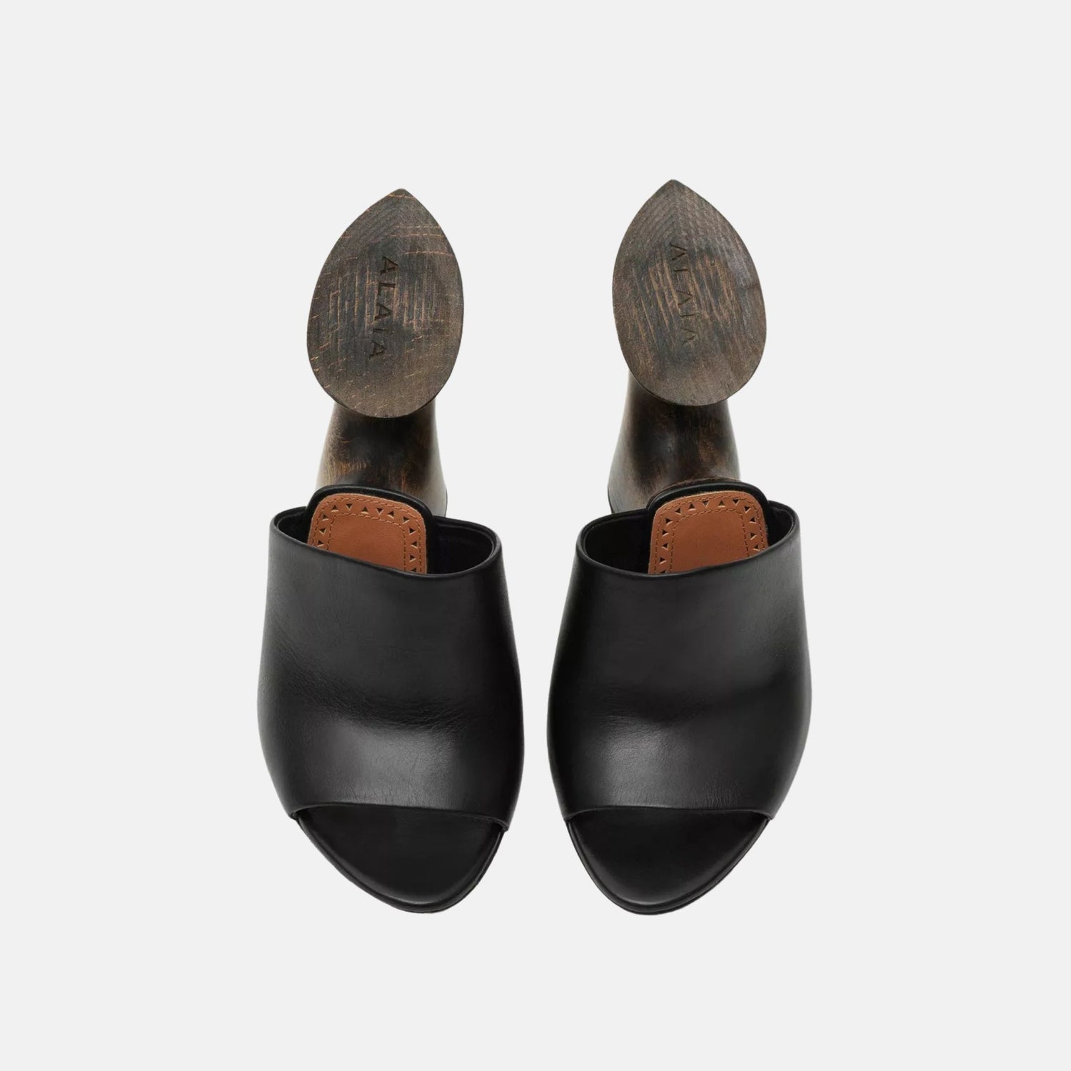 Alaia La Sculpture Mules In Calfskin And Wood, Black, Top