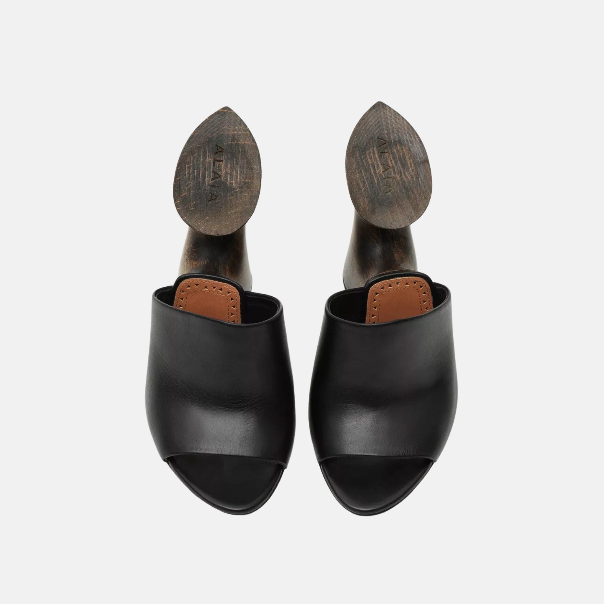 Alaia La Sculpture Mules In Calfskin And Wood, Black, Top