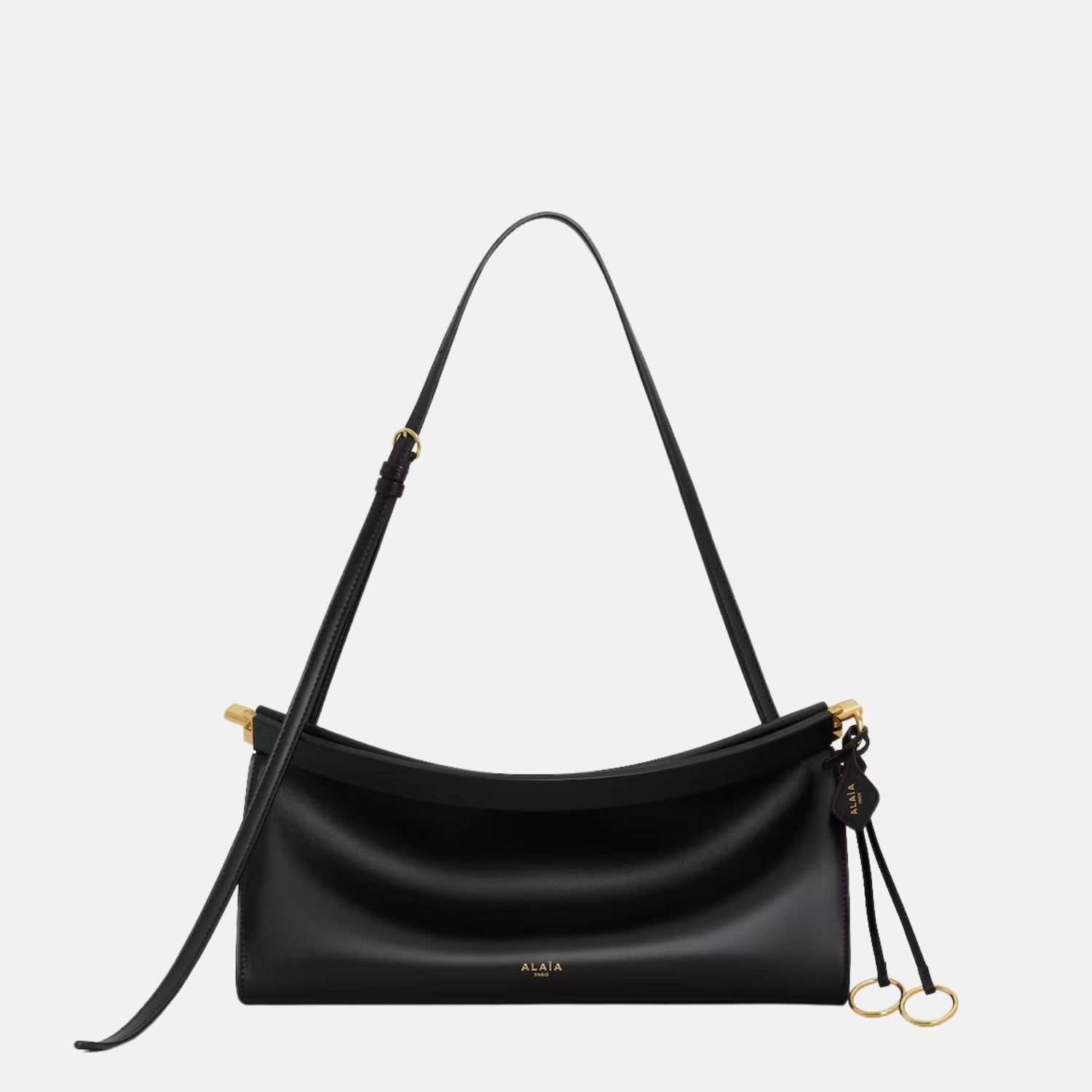 Alaia Le Click East West Medium Leather Bag, Black, Front