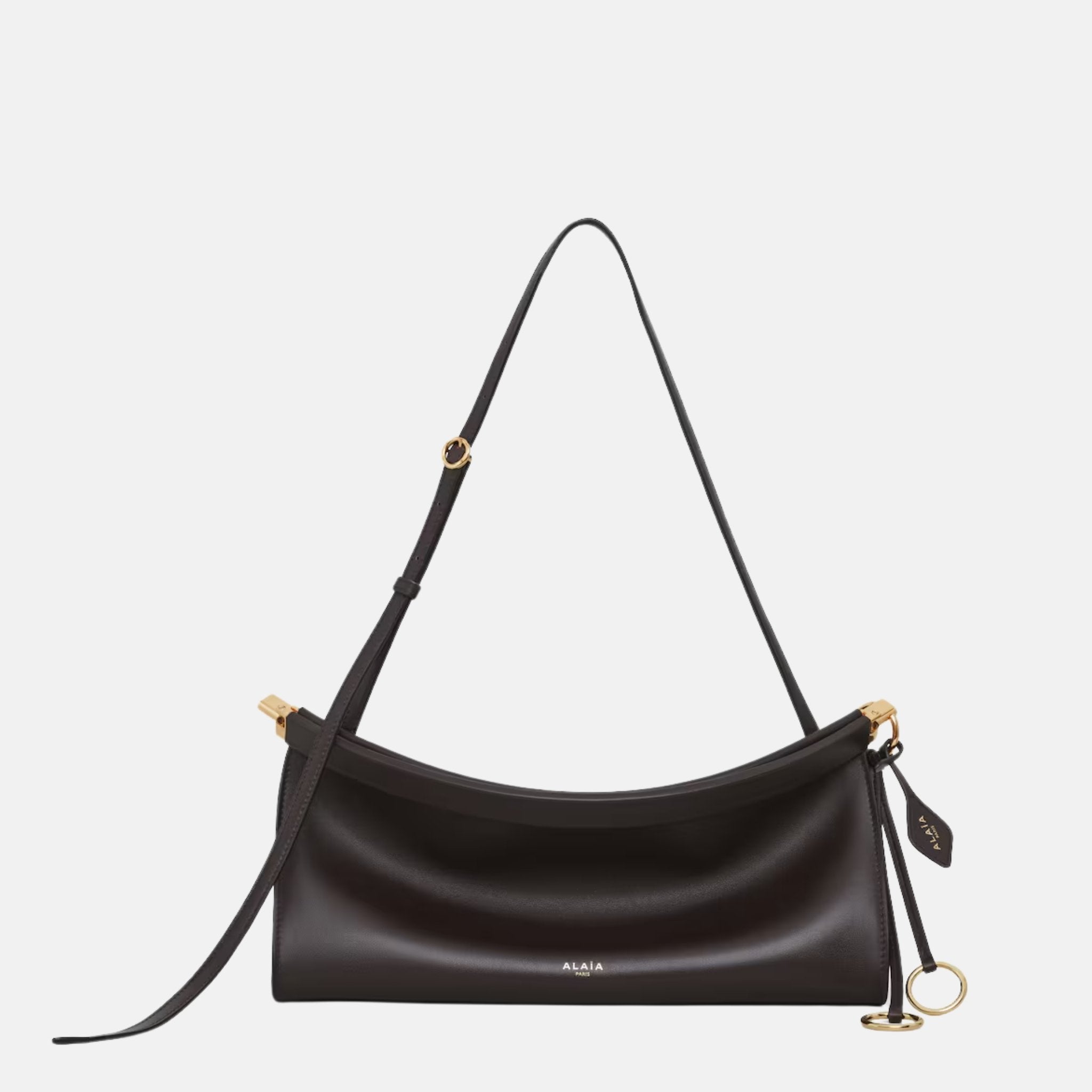 Alaia Le Click East West Medium Leather Bag, Dark Brown, Front