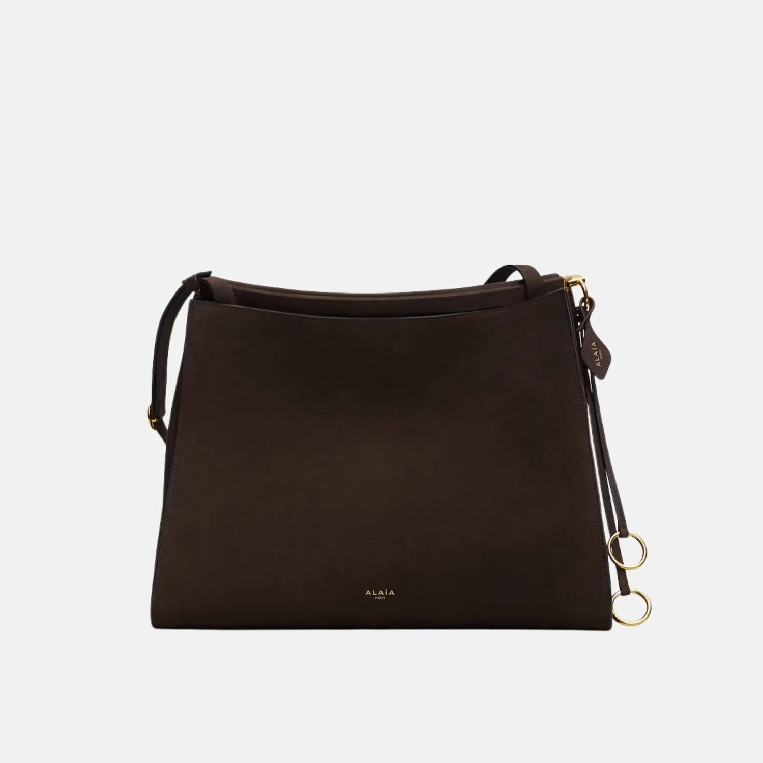 Alaia Le Click Medium Square Bag In Nubuck, Dark Brown, Front