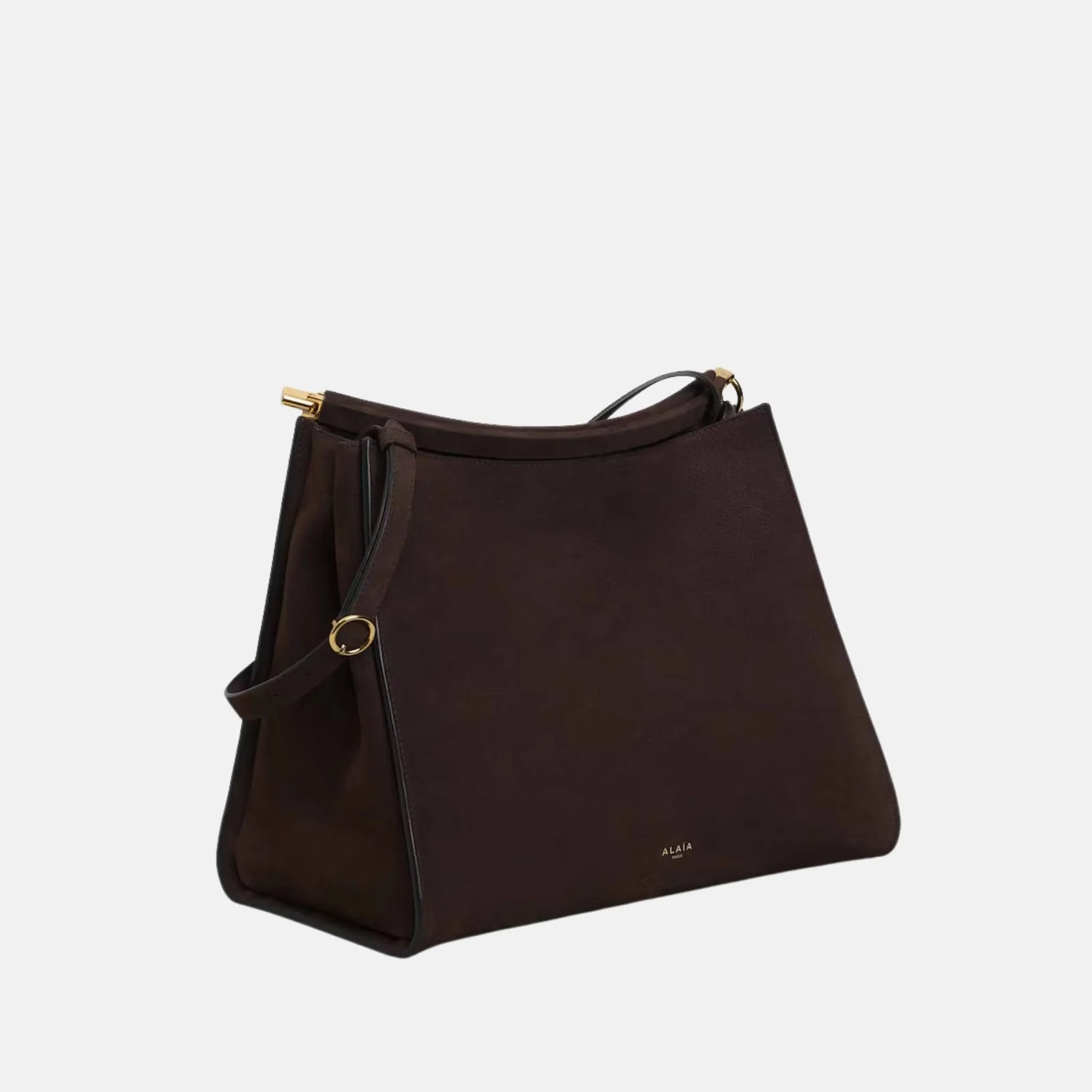 Alaia Le Click Medium Square Bag In Nubuck, Dark Brown, Side