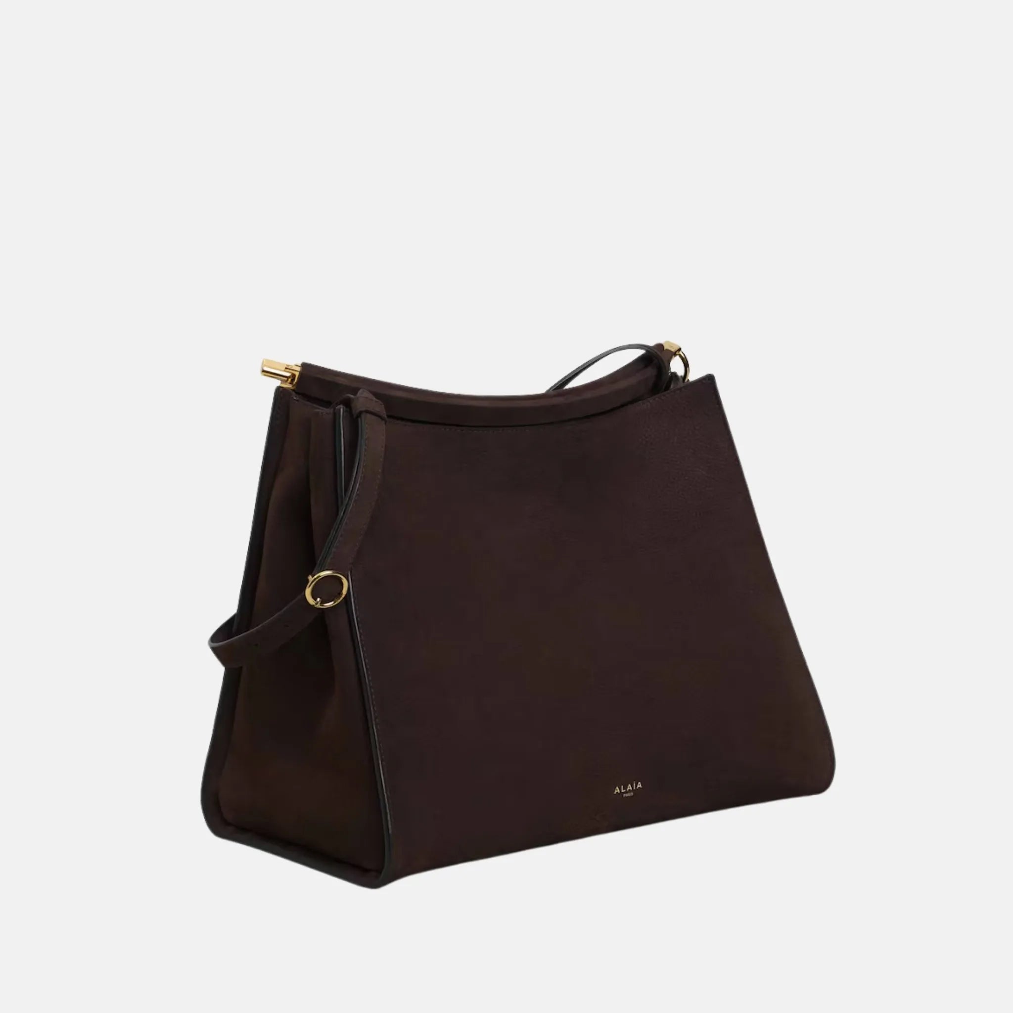 Alaia Le Click Medium Square Bag In Nubuck, Dark Brown, Side