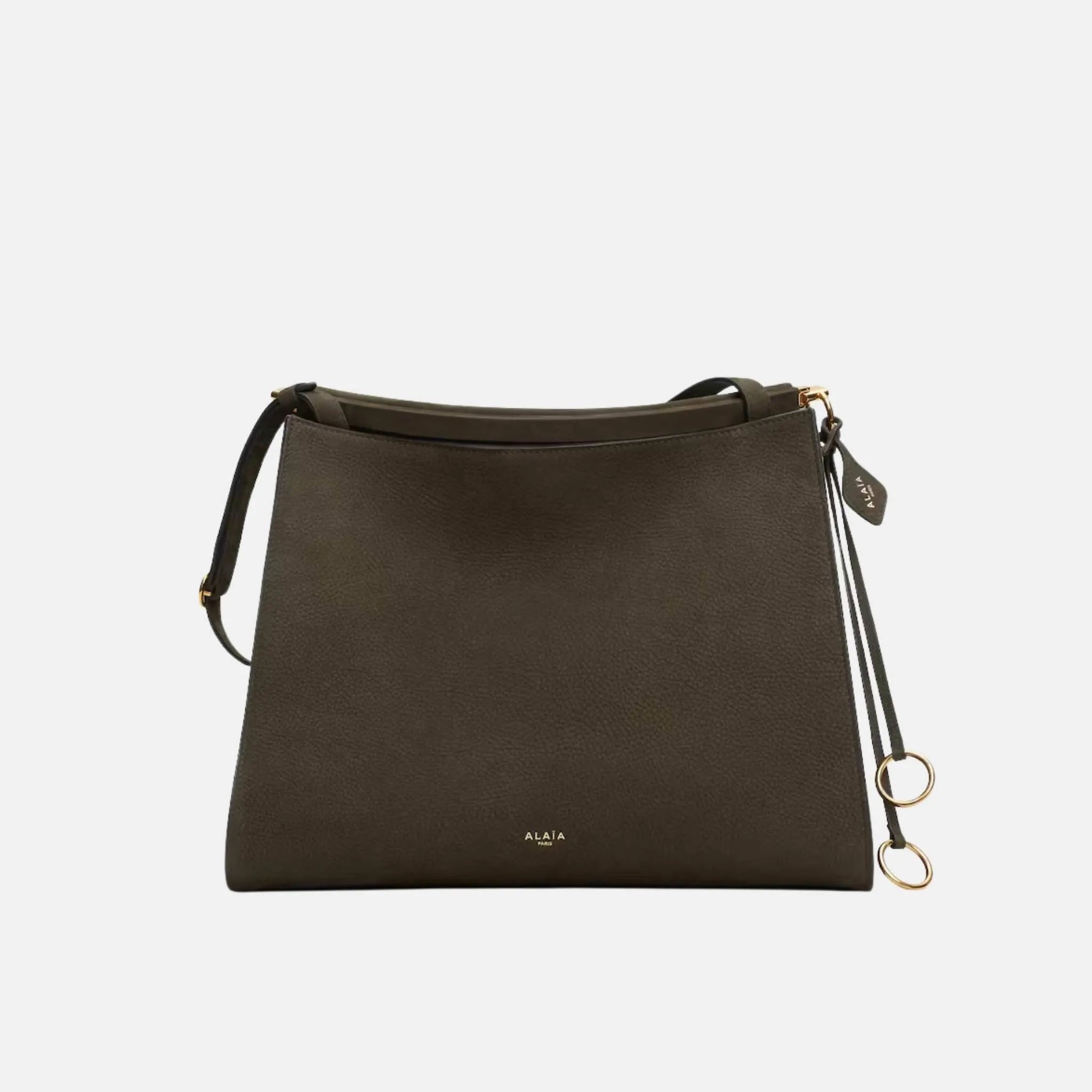 Alaia Le Click Medium Square Bag In Nubuck, Khaki, Front
