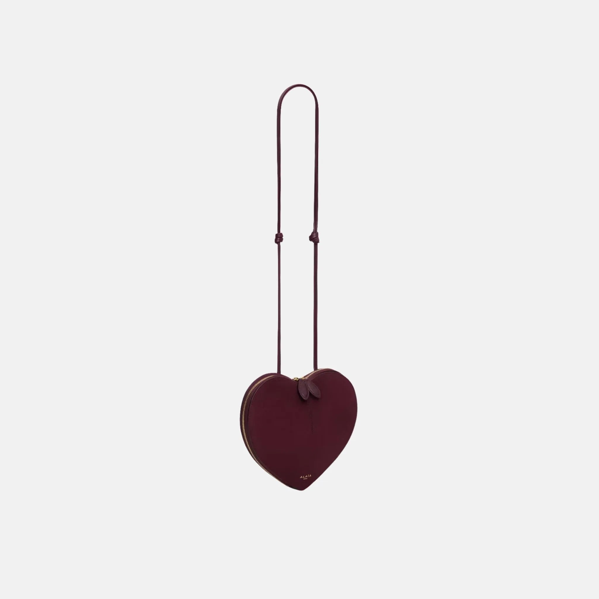 Alaia Le Coeur Bag in Bi Material Leather, Garnet Red, Side