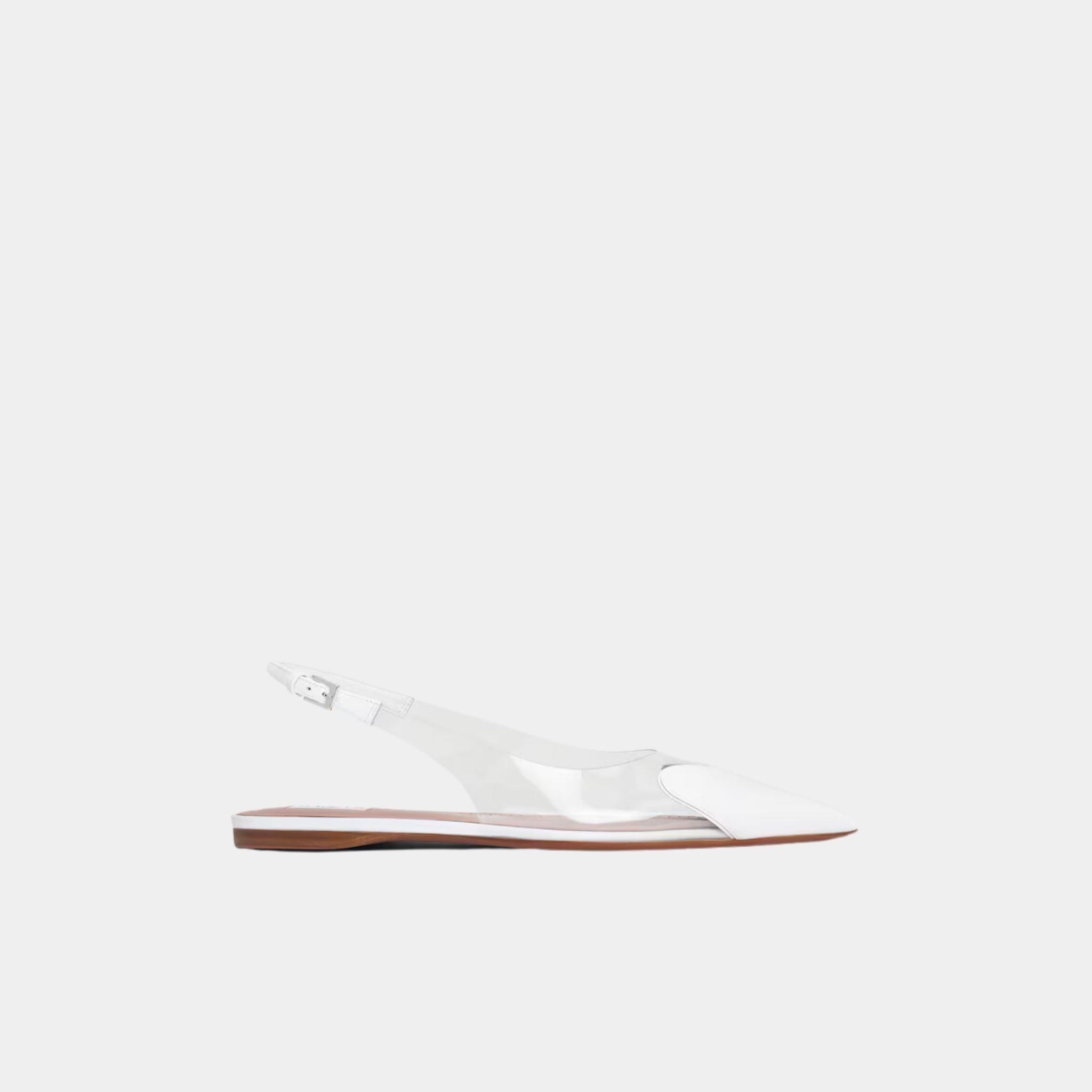 Alaia Le Cœur Flat Slingbacks In Patent Calfskin, White, Side View