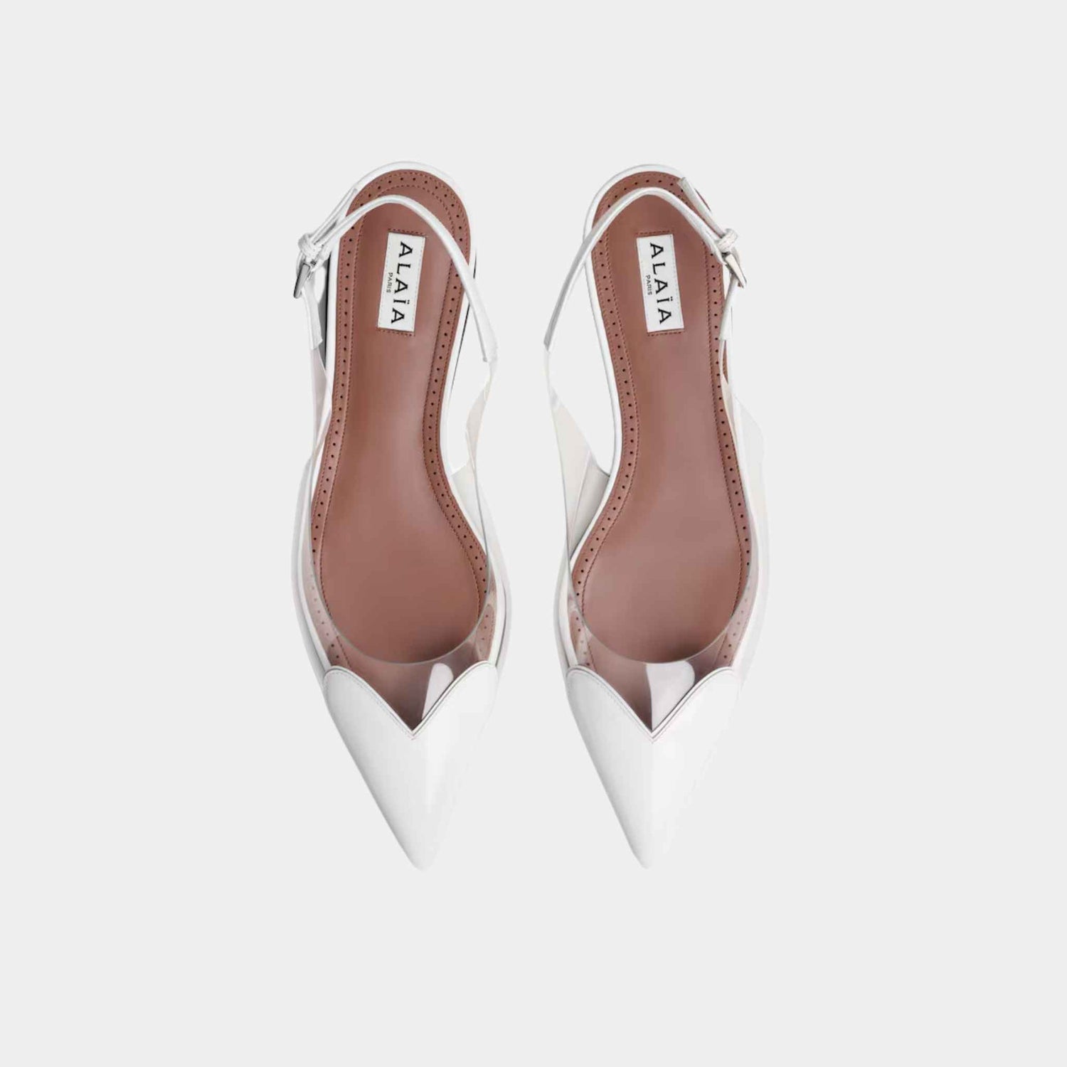 Alaia Le Coeur Flat Slingbacks In Patent Calfskin, White, Top View