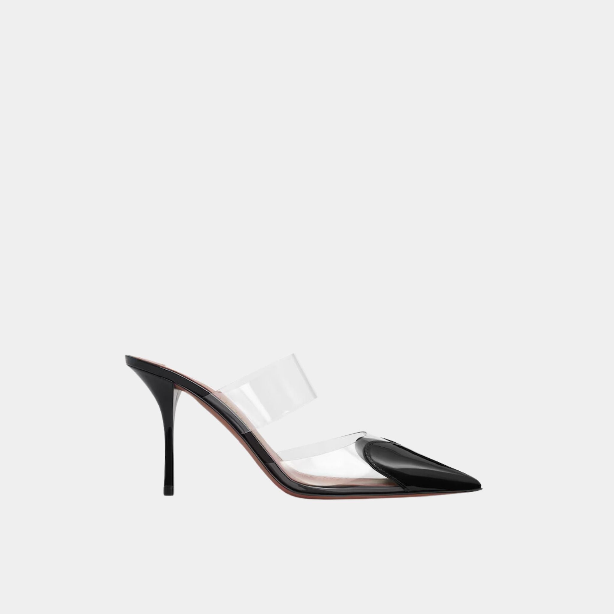 Alaia Le Cœur Mules In Patent Calfskin, Black, Side View