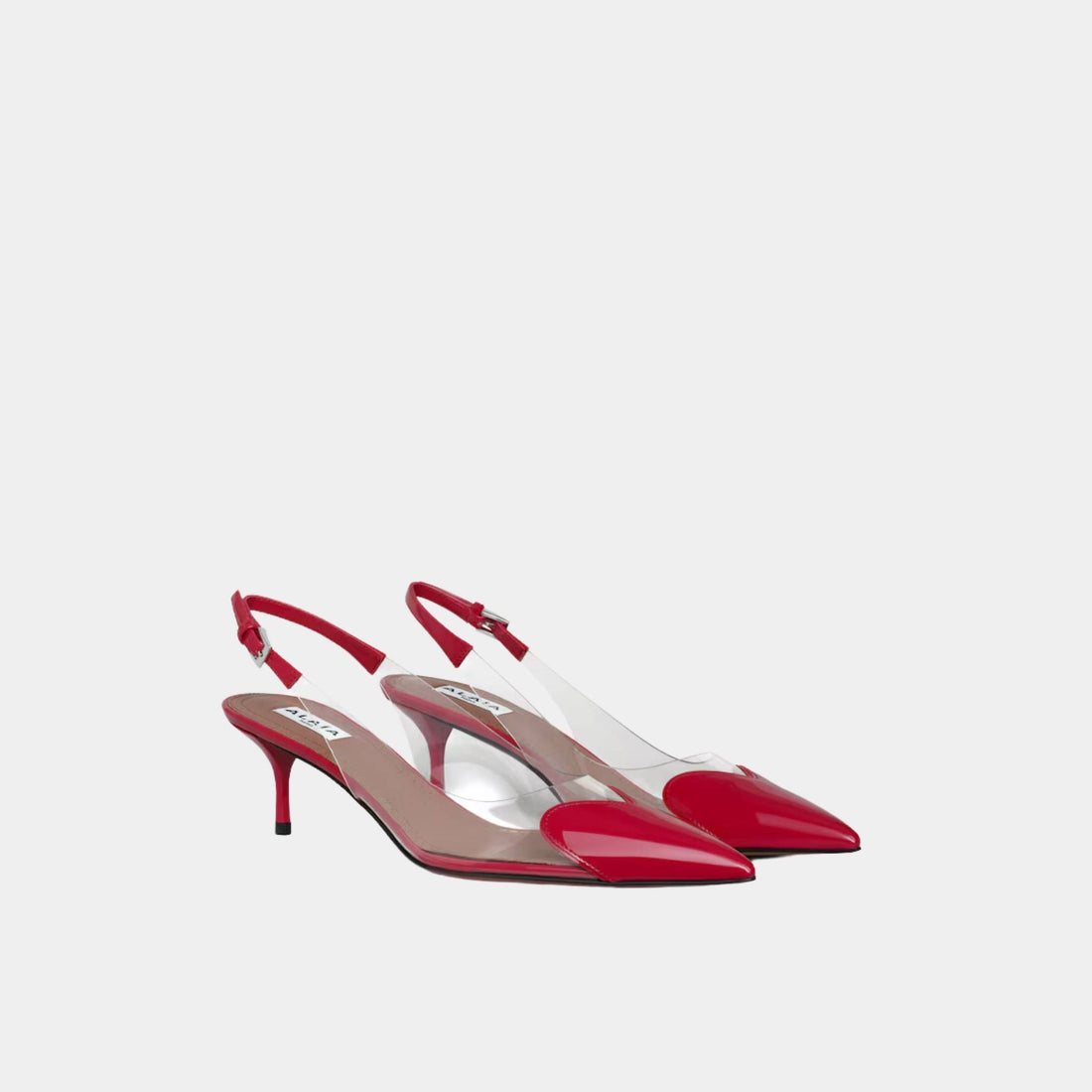 Alaia Le Cœur Slingbacks من جلد حمل لامع، أحمر، منظر أمامي