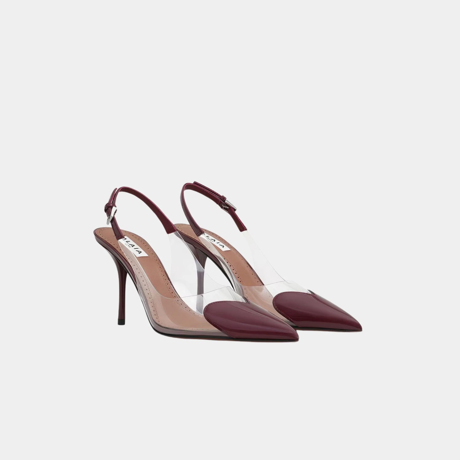Alaia Le Coeur Slingbacks In Patent Lambskin, Garnet Red, Front