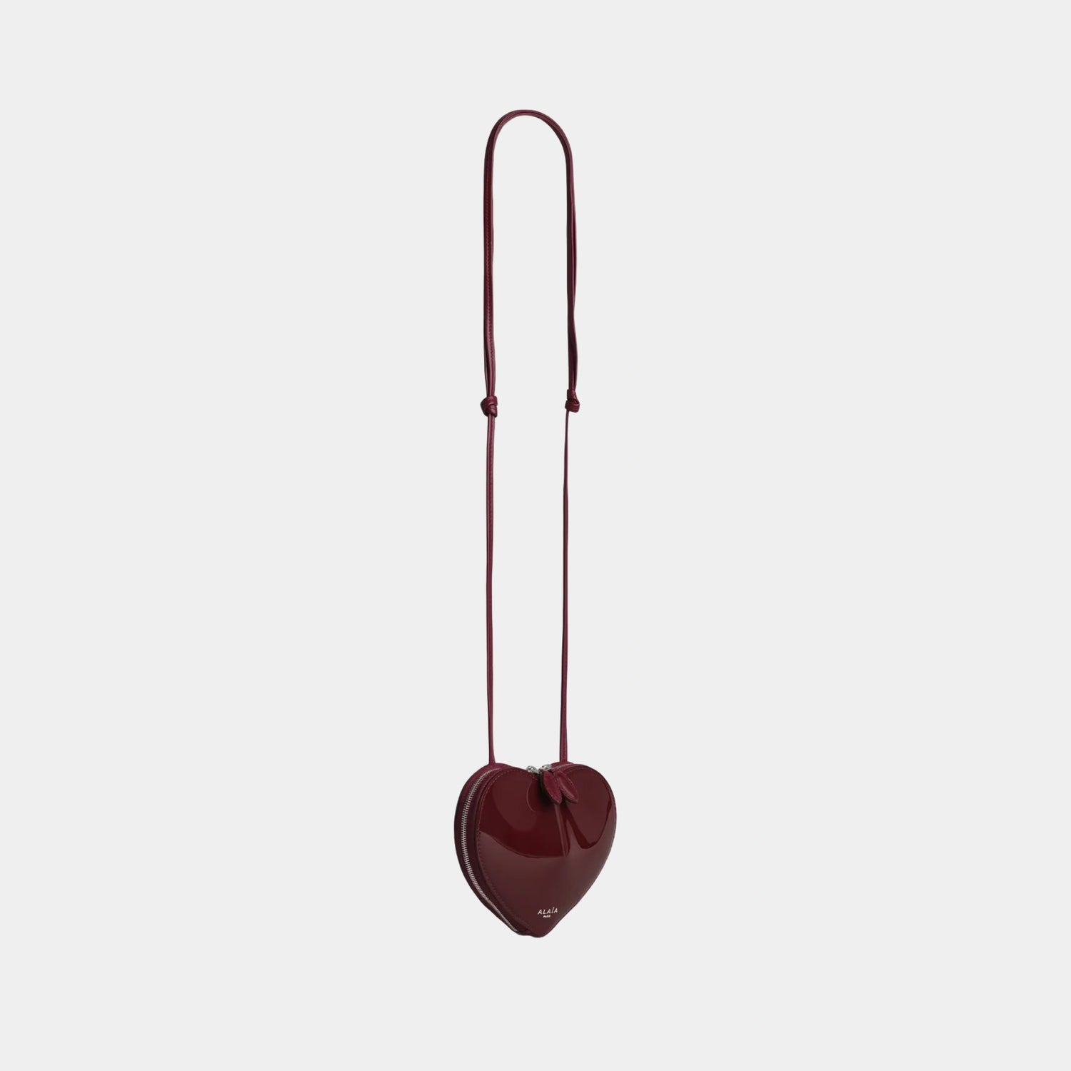 Alaia Le Coeur Small Bag in Patent Leather, Burgundy, Side