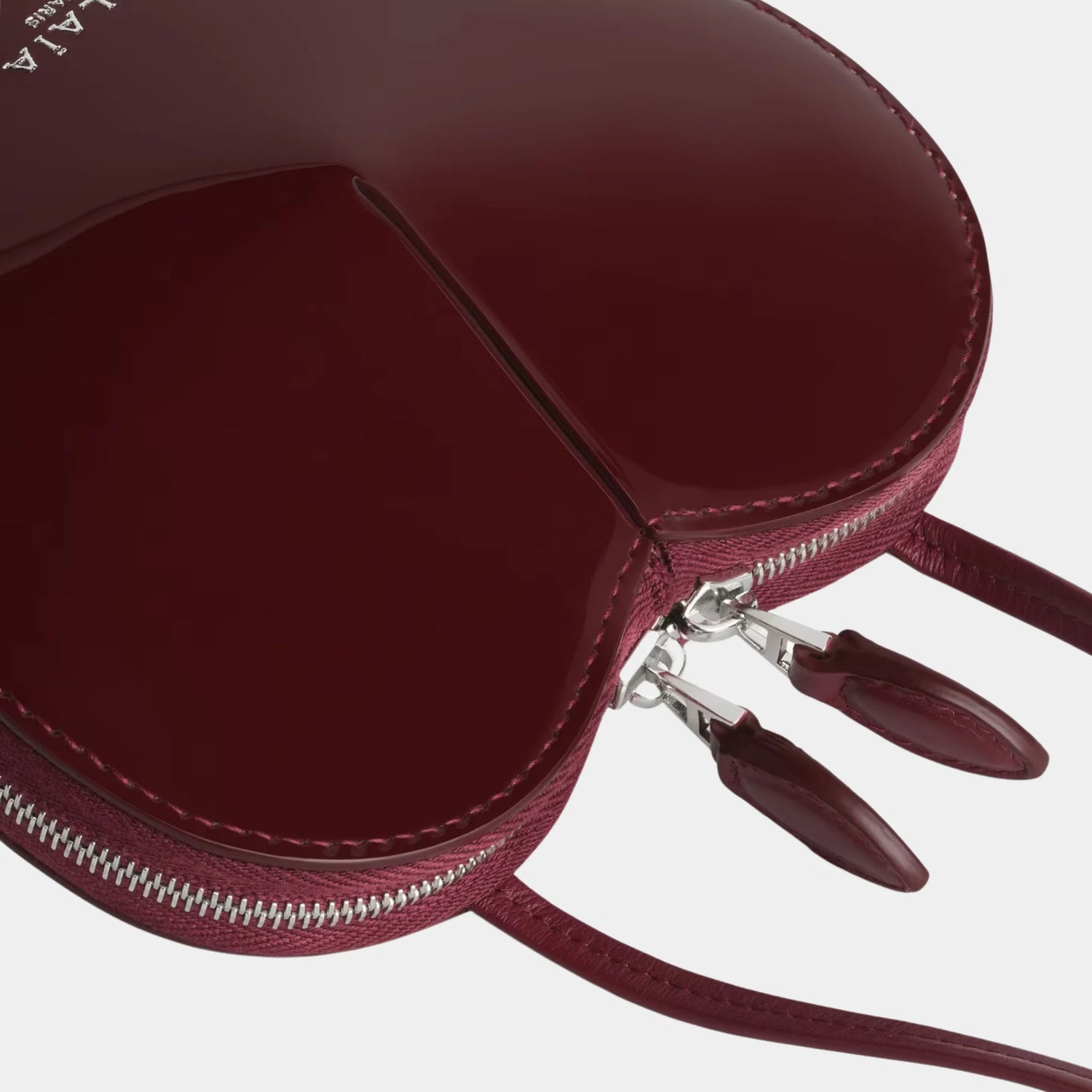 Alaia Le Coeur Small Bag in Patent Leather, Burgundy, Top