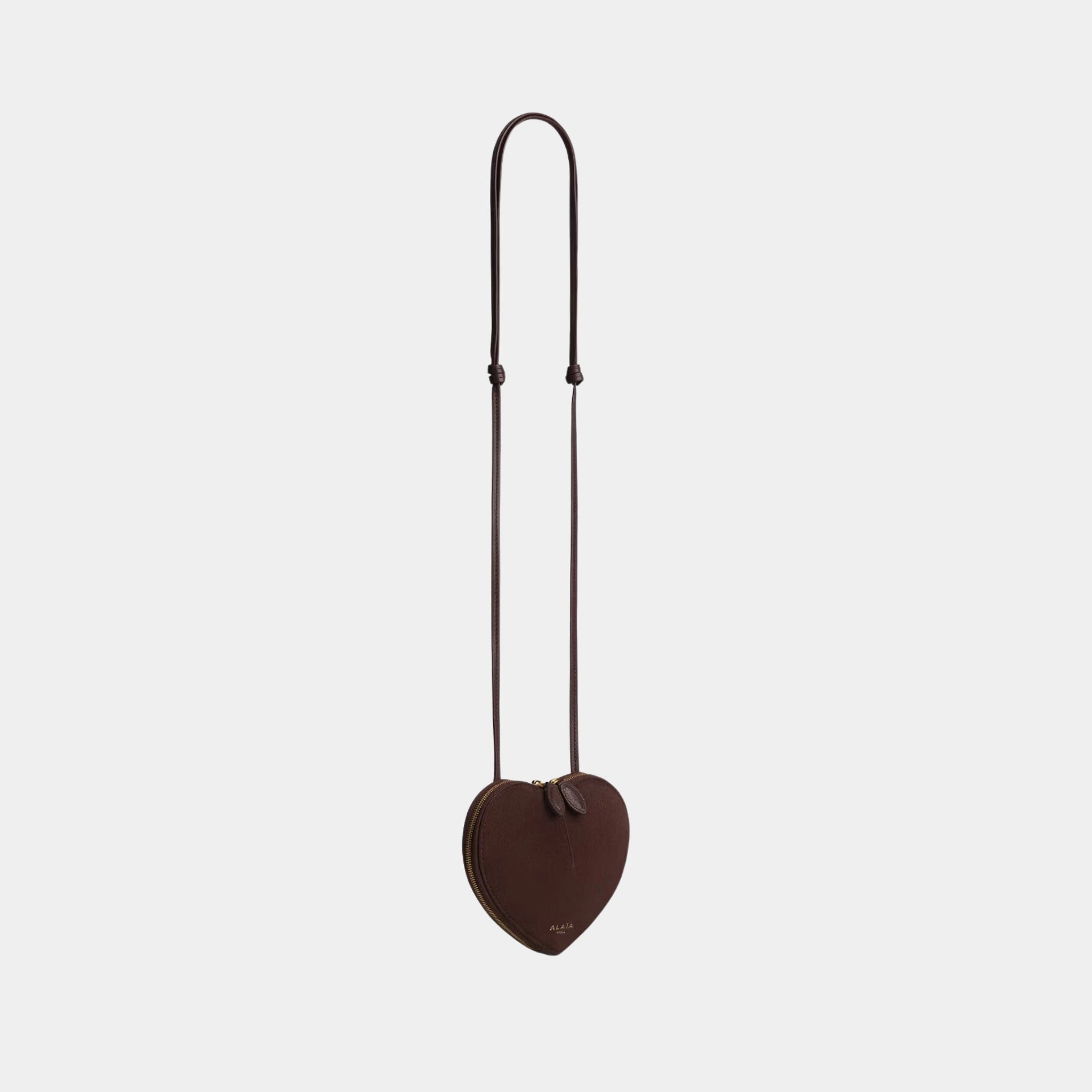 Alaia Le Coeur Small Bi Material Bag in Leather, Brown, Side