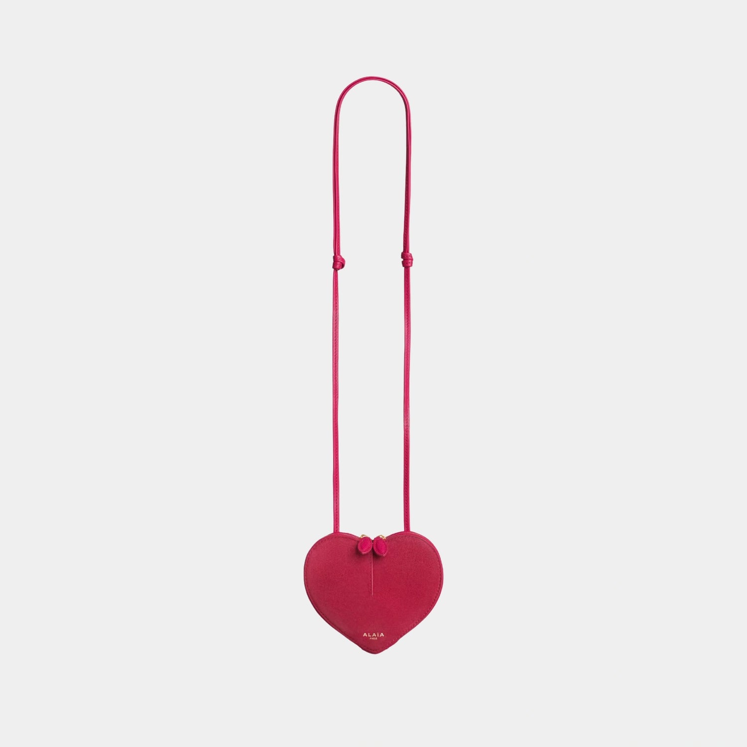 Alaia Le Coeur Small Bi Material Bag in Leather, Framboise, Front