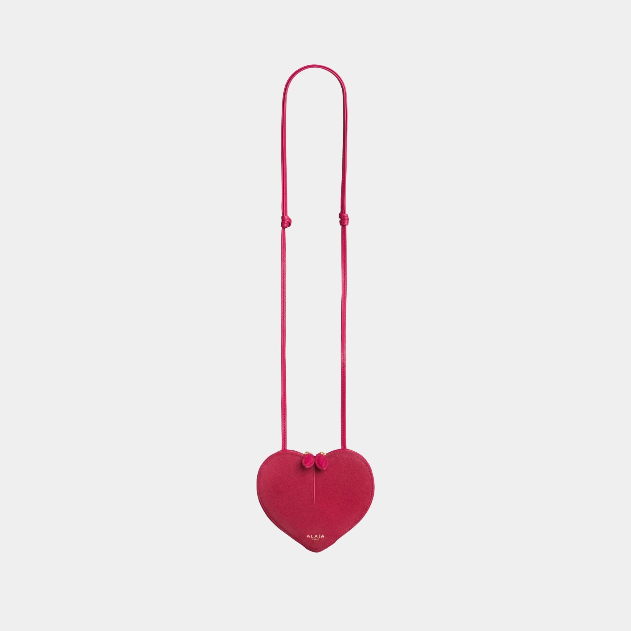 Alaia Le Coeur Small Bi Material Bag in Leather, Framboise, Front