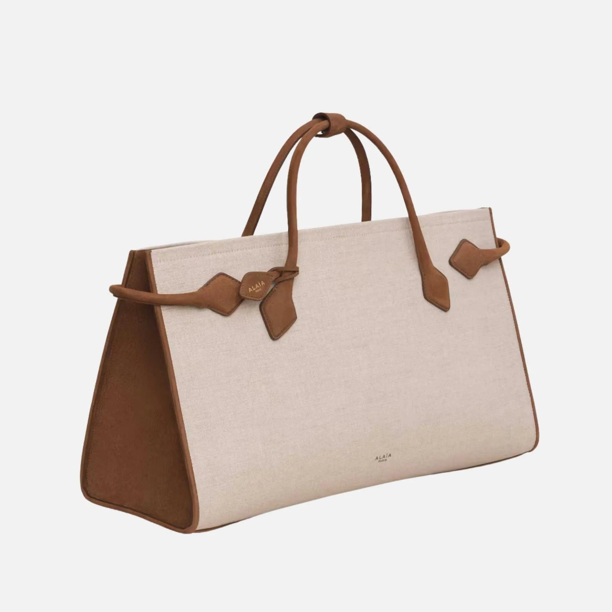 Alaia Le Teckel Cotton and Nubuck Canvas Tote Bag, Side