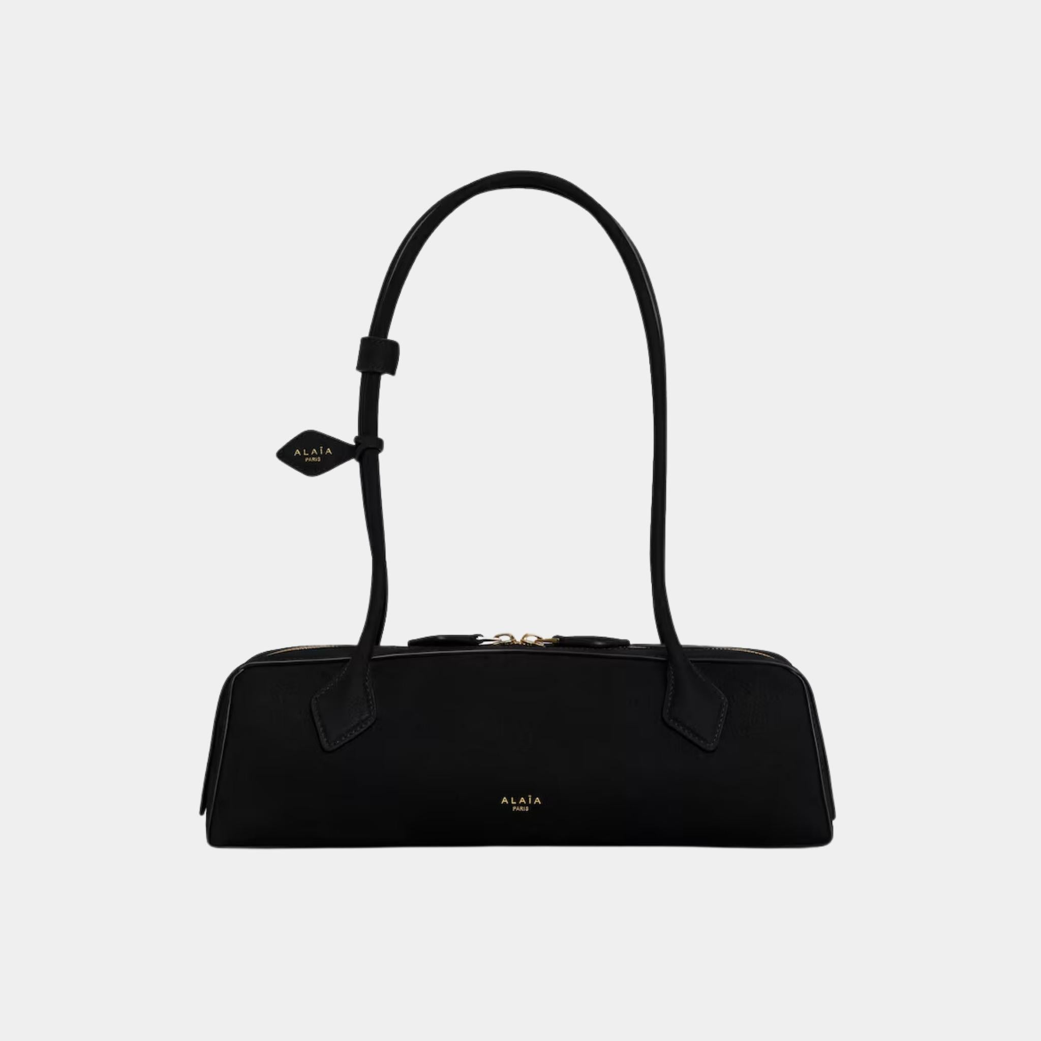 Alaia Le Teckel Medium Bag In Nubuck Calfskin, Black/Gold, Front View