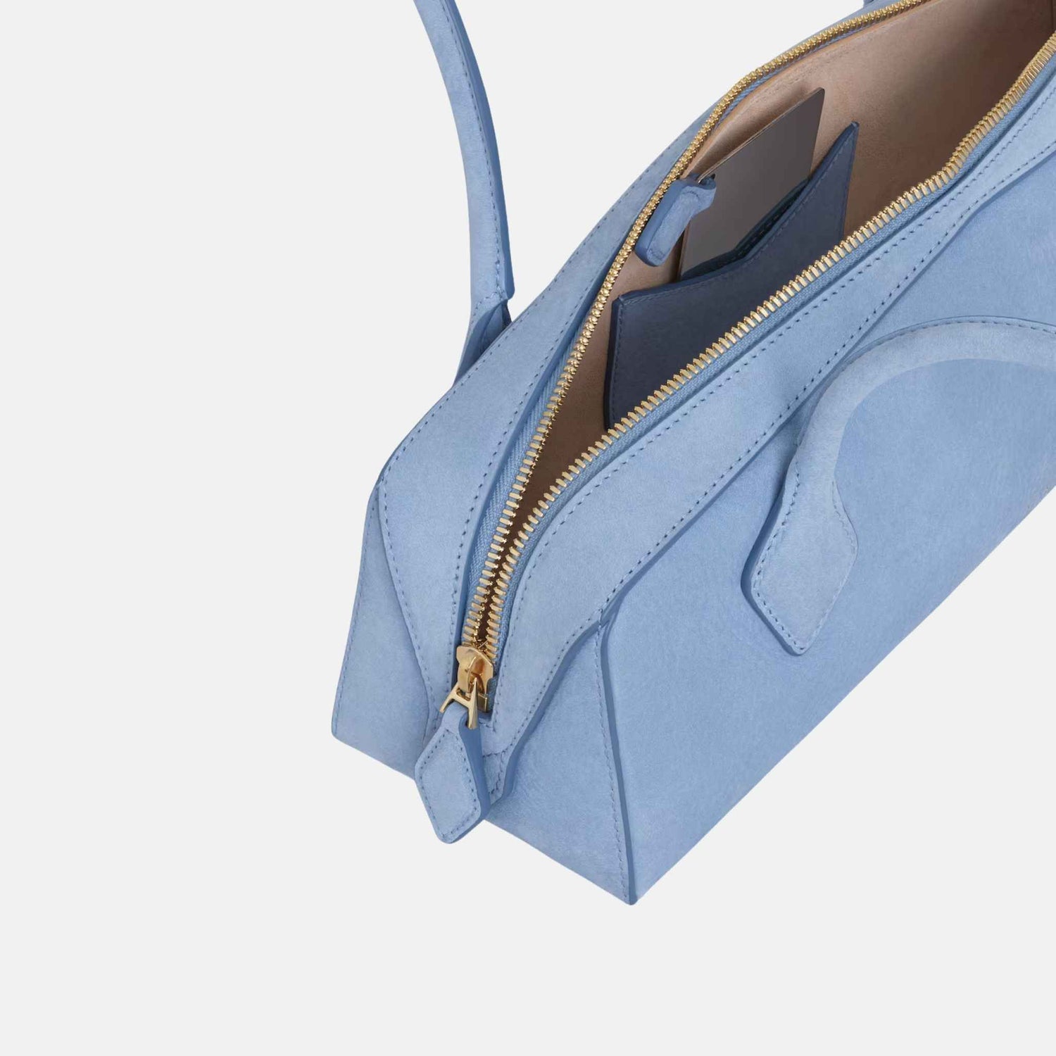 Alaia Le Teckel Medium Bag In Nubuck, Blue, Inside