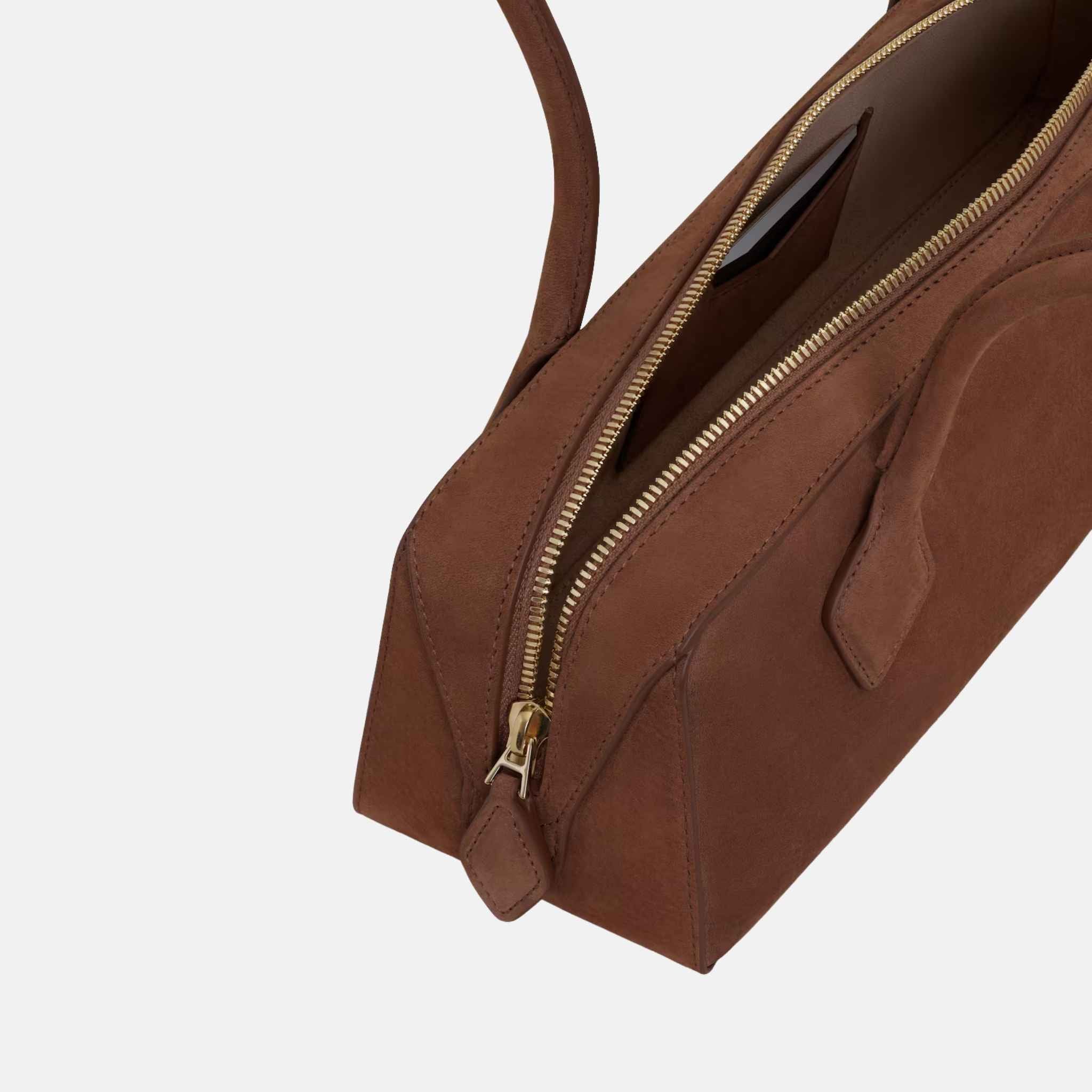 Alaia Le Teckel Medium Bag In Nubuck, Brown, Inside