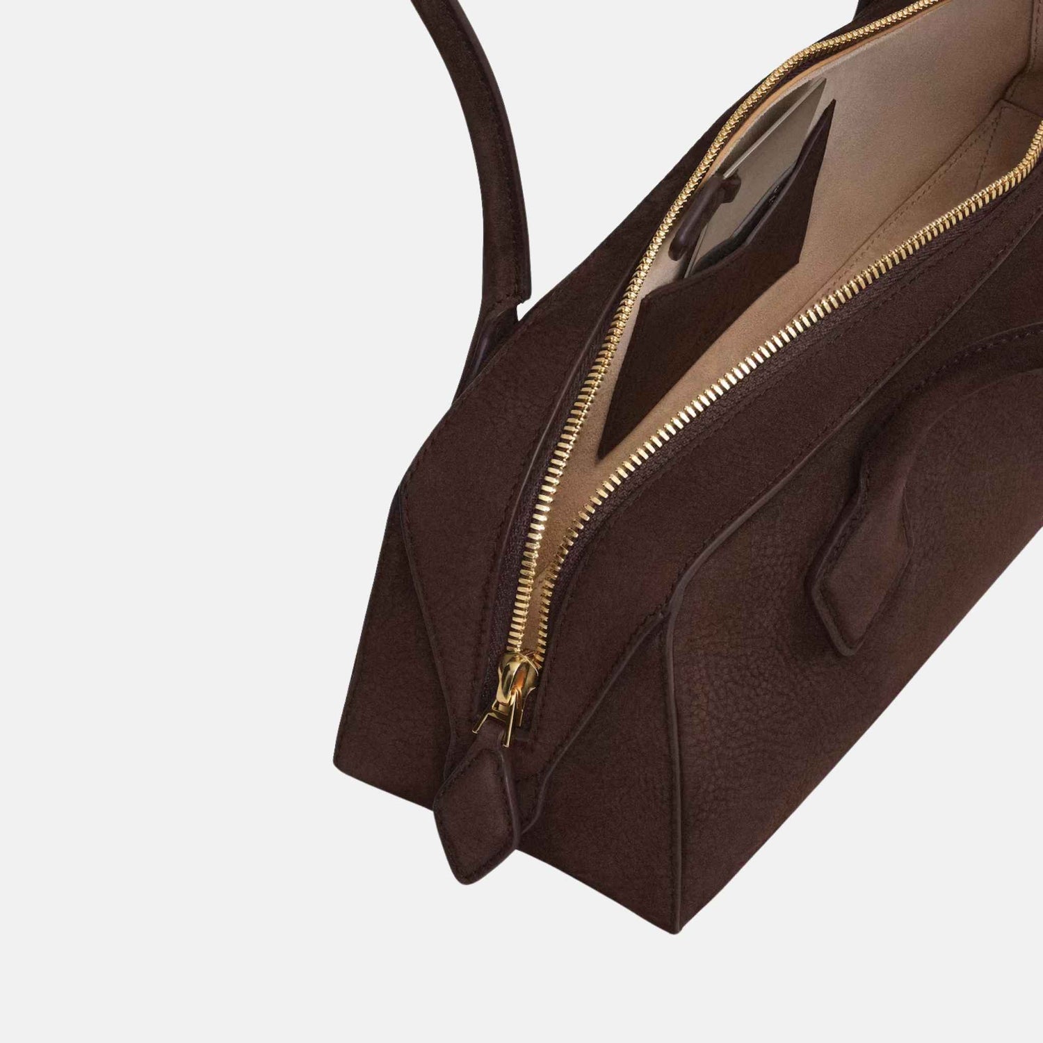 Alaia Le Teckel Medium Bag In Nubuck, Golden Brown, Inside