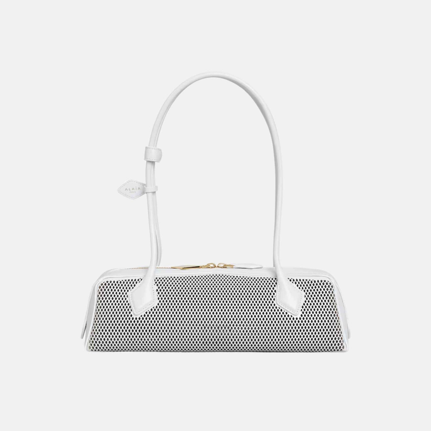 Alaia Le Teckel Medium Bag In Perforated Leather, White, Front