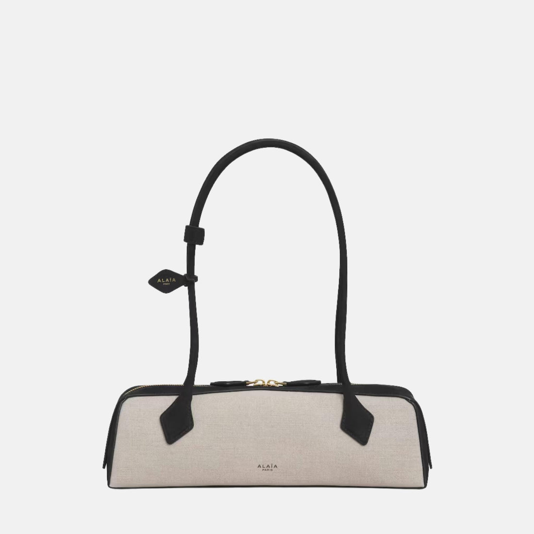 Alaia Le Teckel Medium Canvas and Nubuck Bag, Black, Front