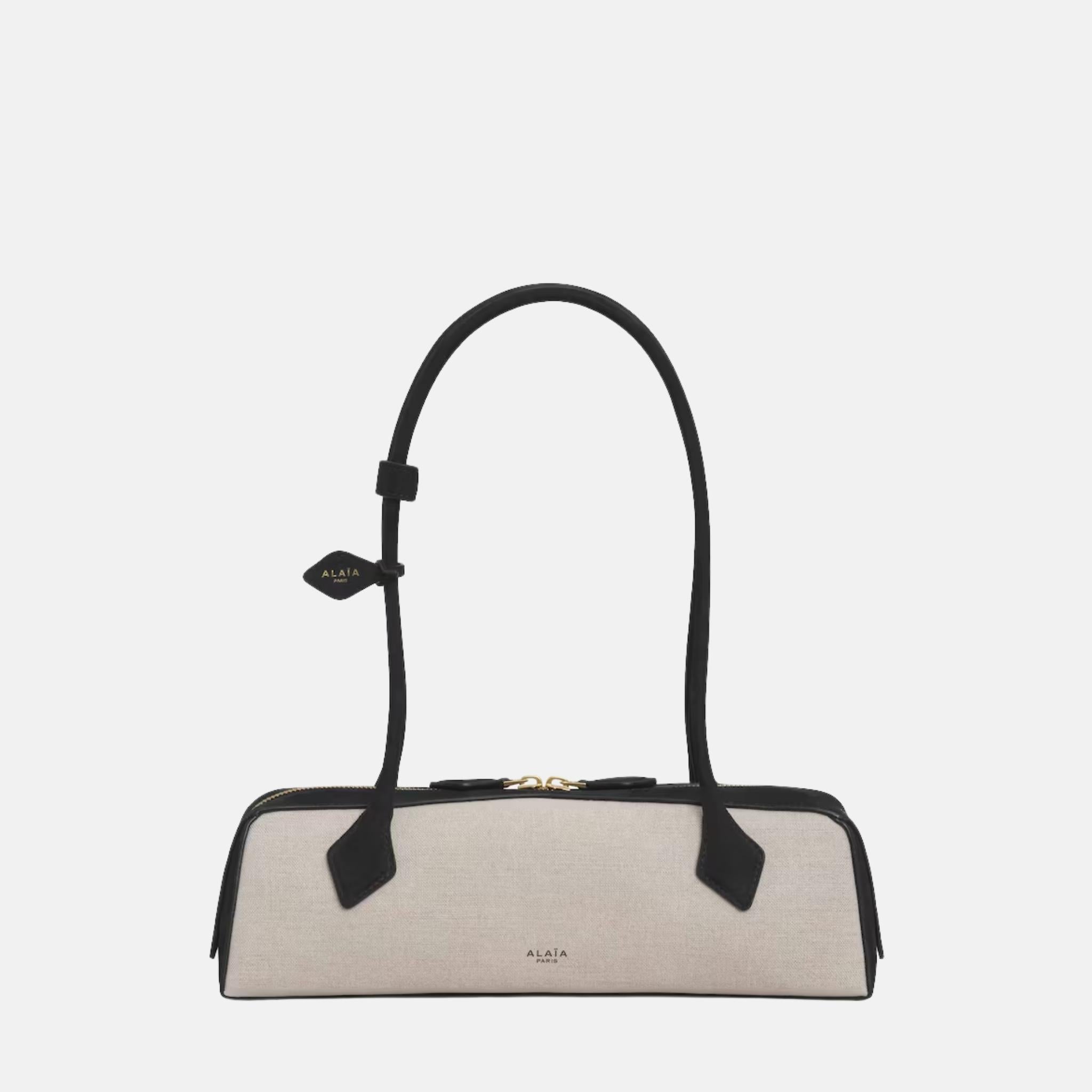 Alaia Le Teckel Medium Canvas and Nubuck Bag, Black, Front