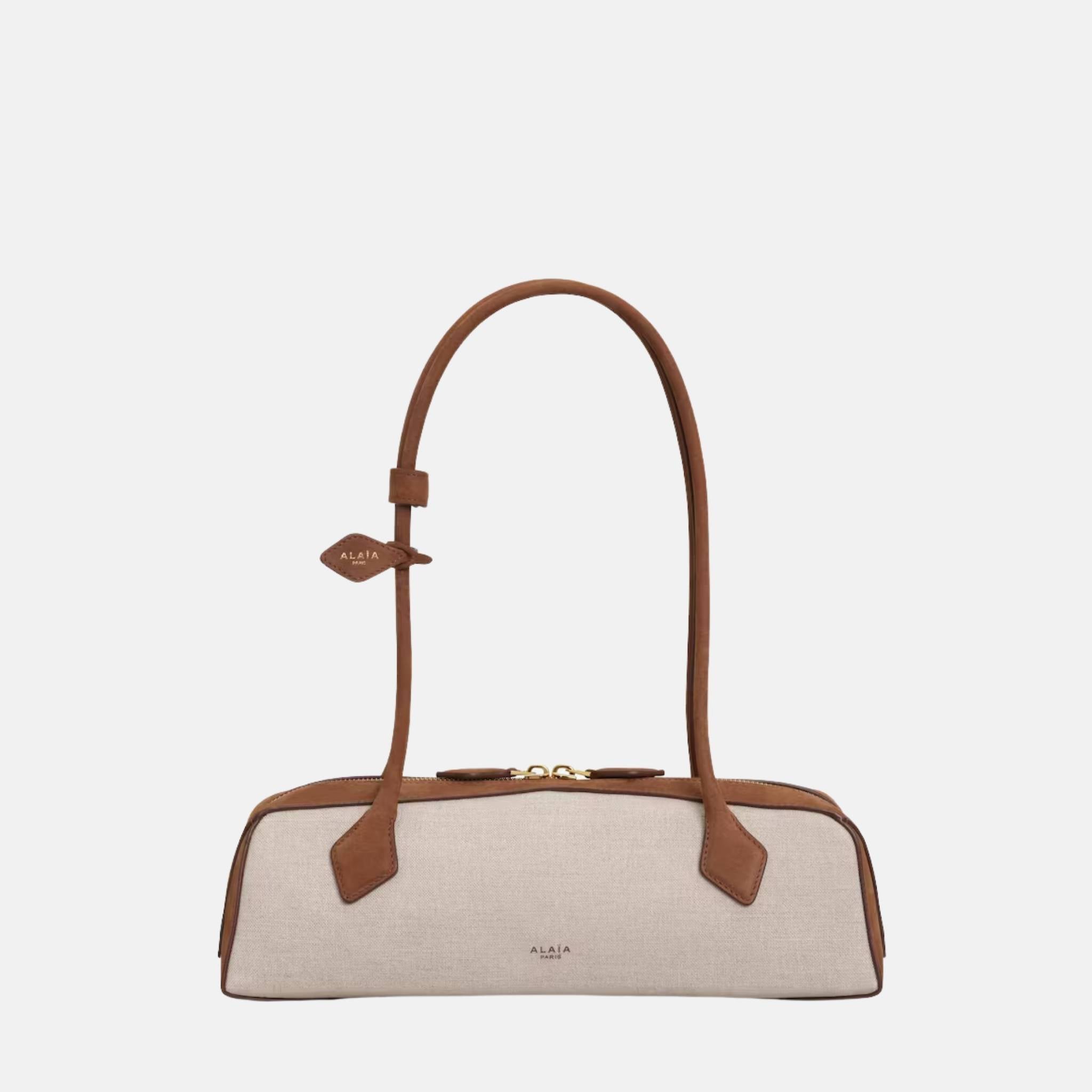 Alaia Le Teckel Medium Canvas and Nubuck Bag, Umbrella, Front