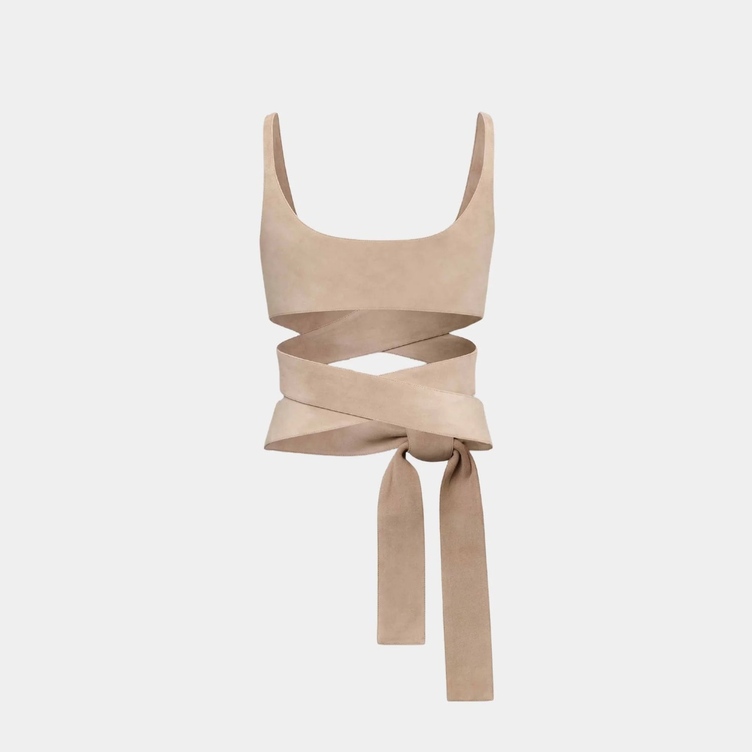 Alaia Leather Criss Cross Top, Beige, Back