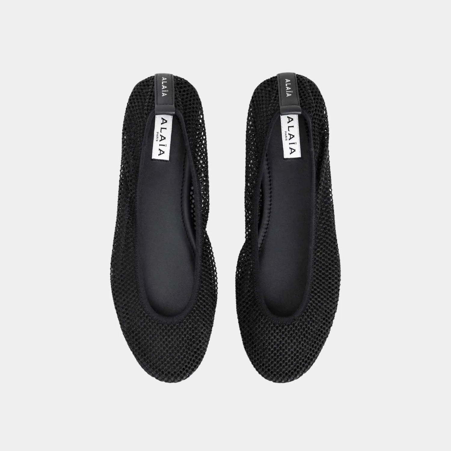 Alaia Low Vamp Ballet Flats in Fishnet, Black, Top