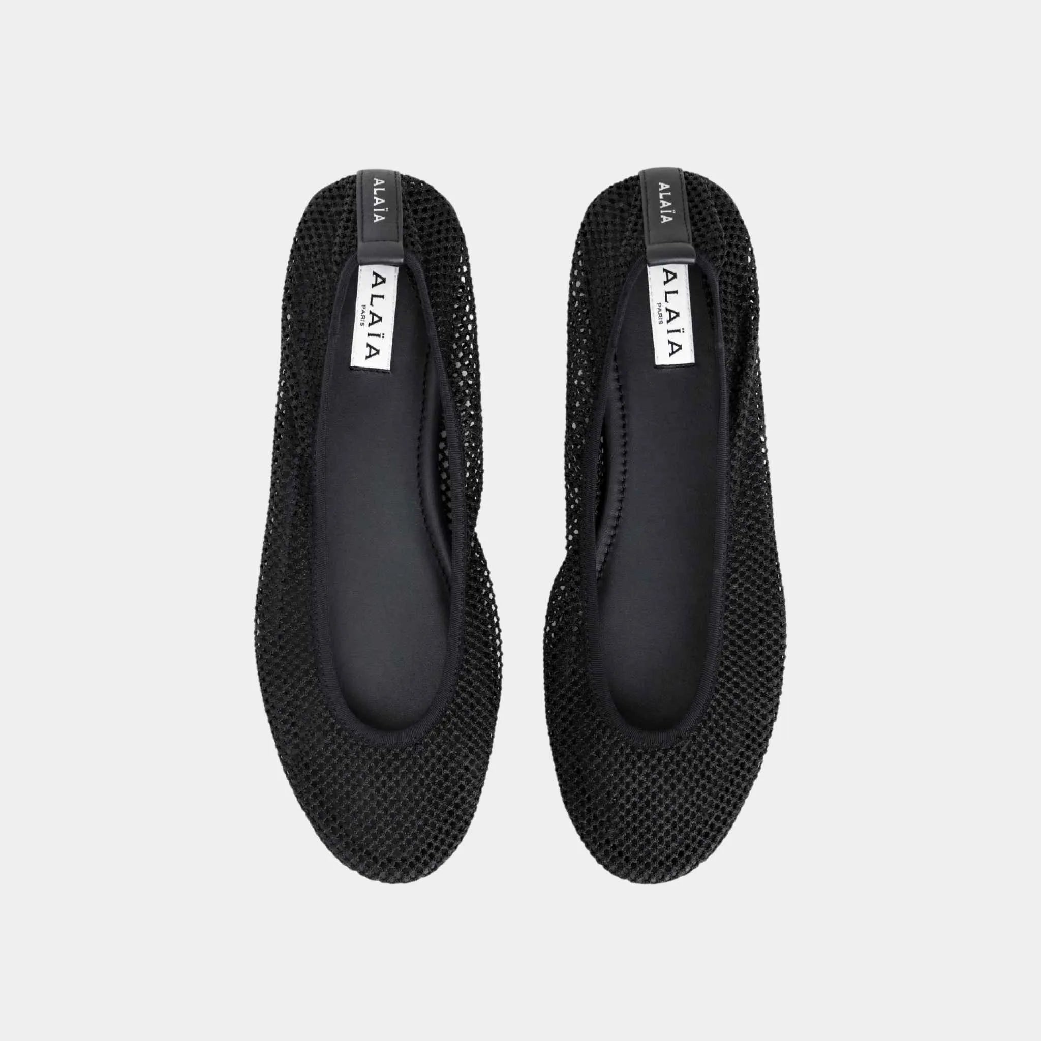 Alaia Low Vamp Ballet Flats in Fishnet, Black, Top