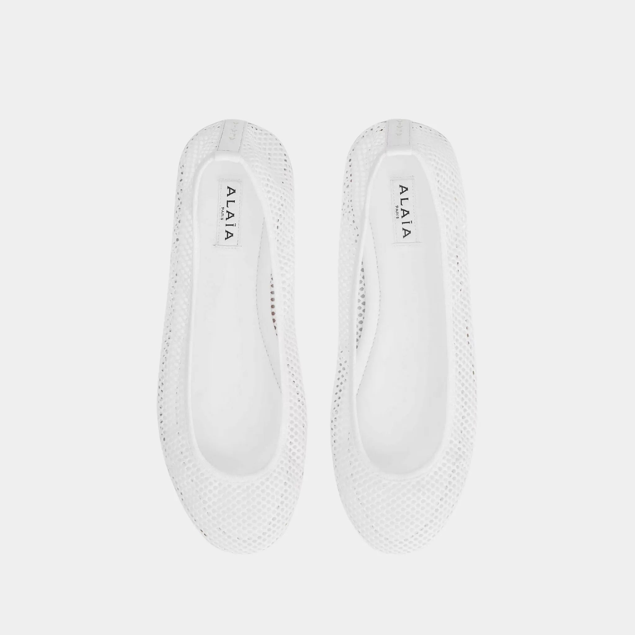 Alaia Low Vamp Ballet Flats in Fishnet, White, Top