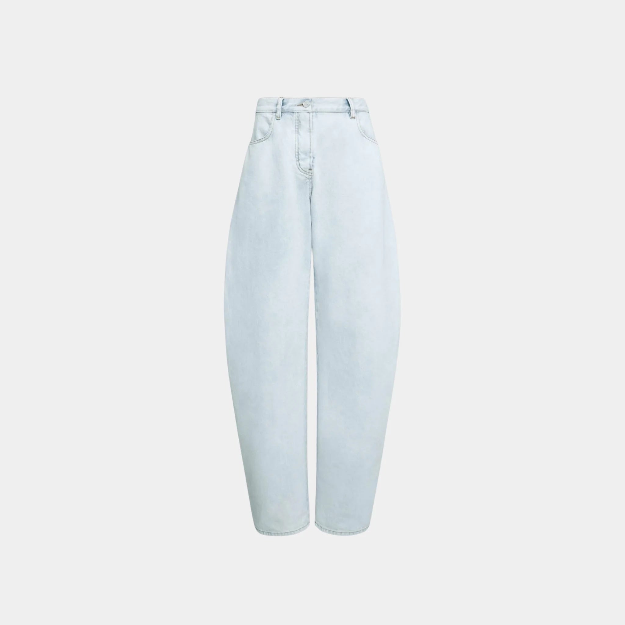 Alaia Low Waist Round Jeans in Ice Denim, Light Blue, Front