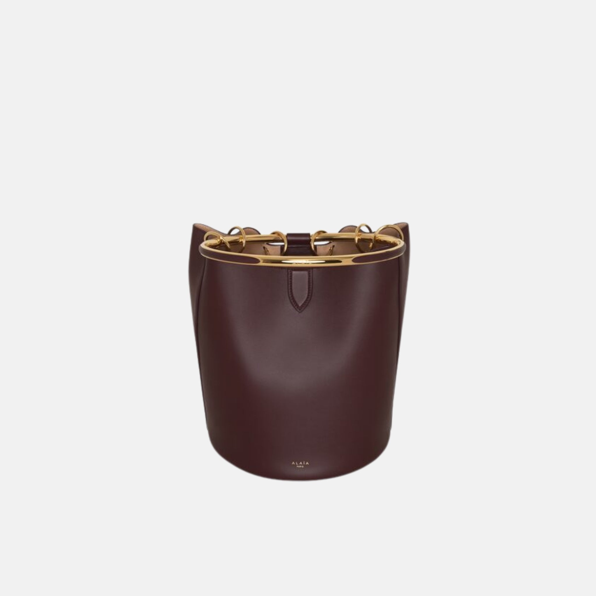 Alaia Ring Large Bucket Bag In Calfskin, Chocolate, Strap