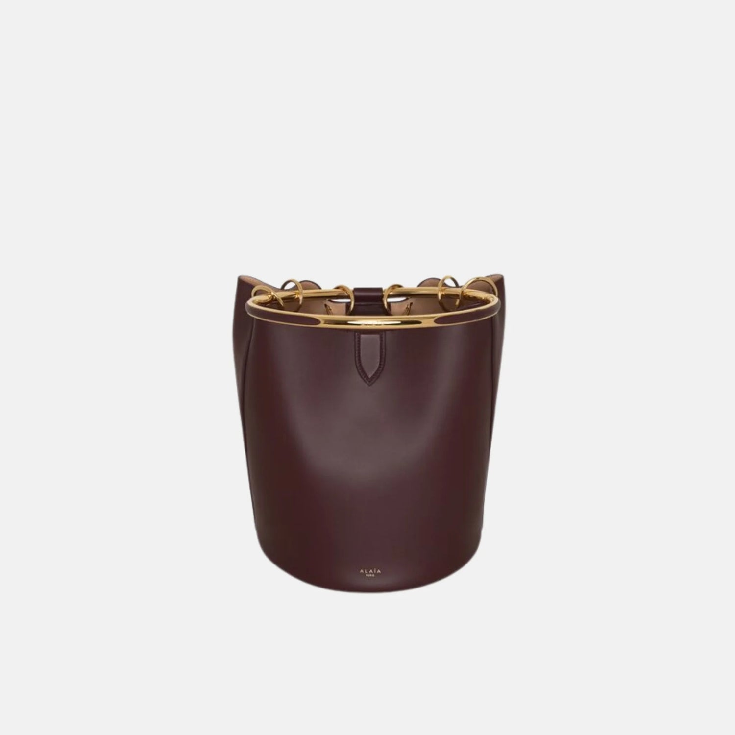Alaia Ring Large Bucket Bag In Calfskin, Chocolate, Strap