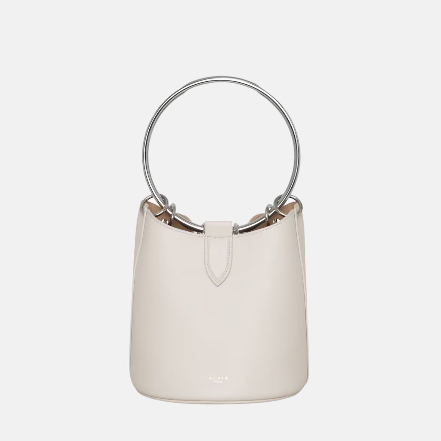 Alaia Ring Medium Bucket Bag In Calfskin, White, View