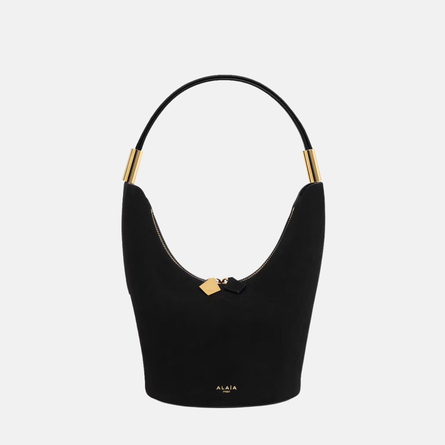 Alaia Shape Small Bag In Suede Goatskin And Calfskin, Black, Front
