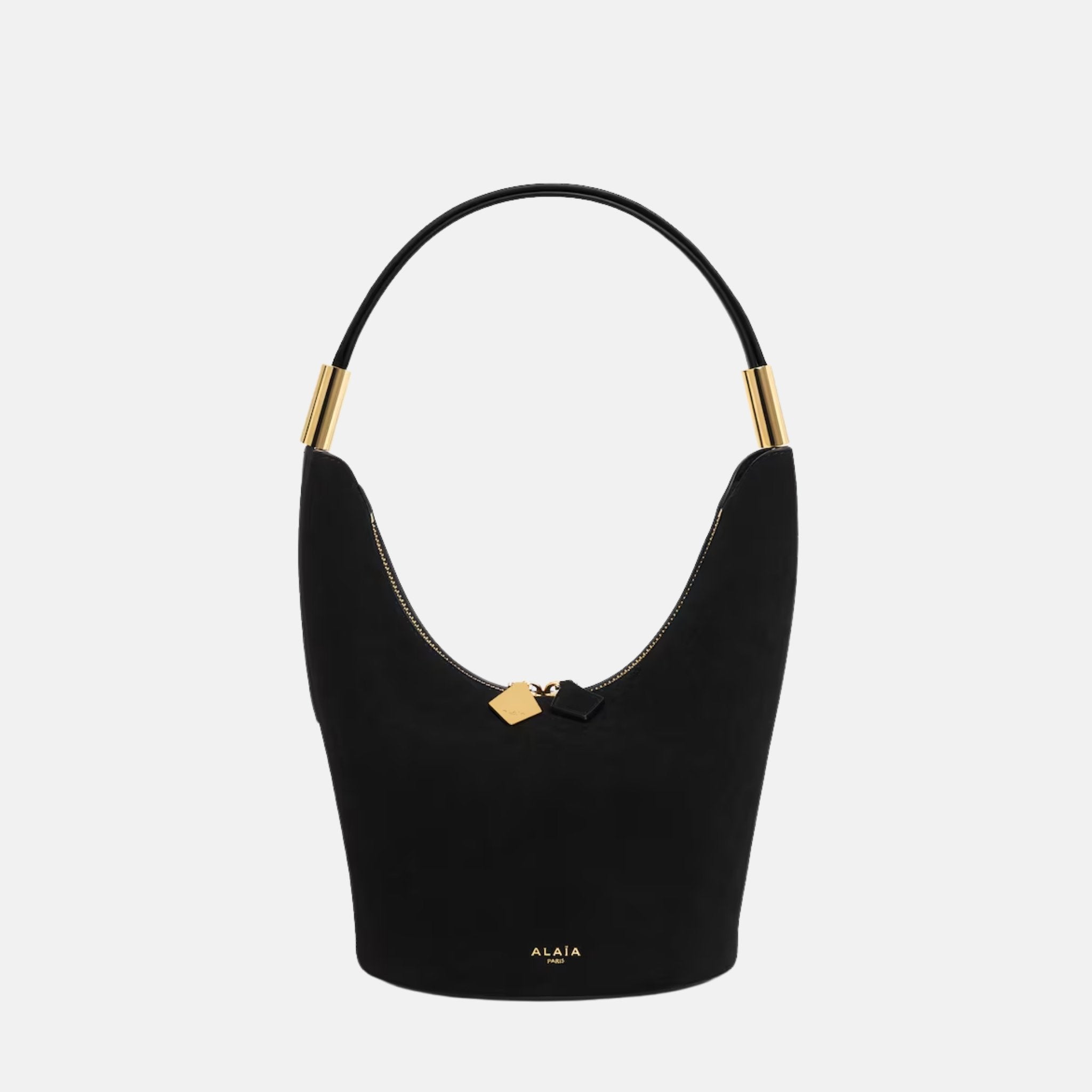 Alaia Shape Small Bag In Suede Goatskin And Calfskin, Black, Front