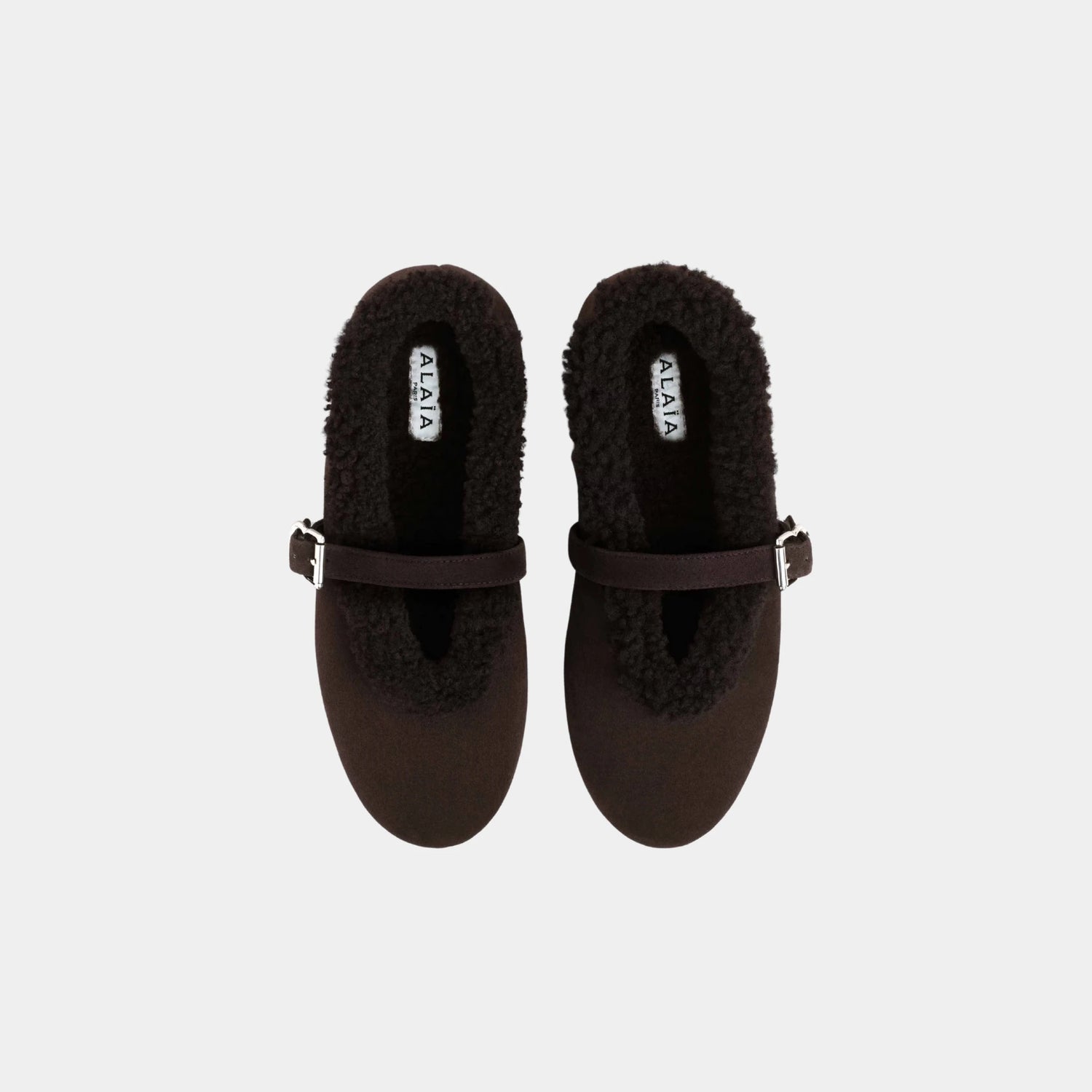 Alaia Shearling Ballerinas, Brown, Top
