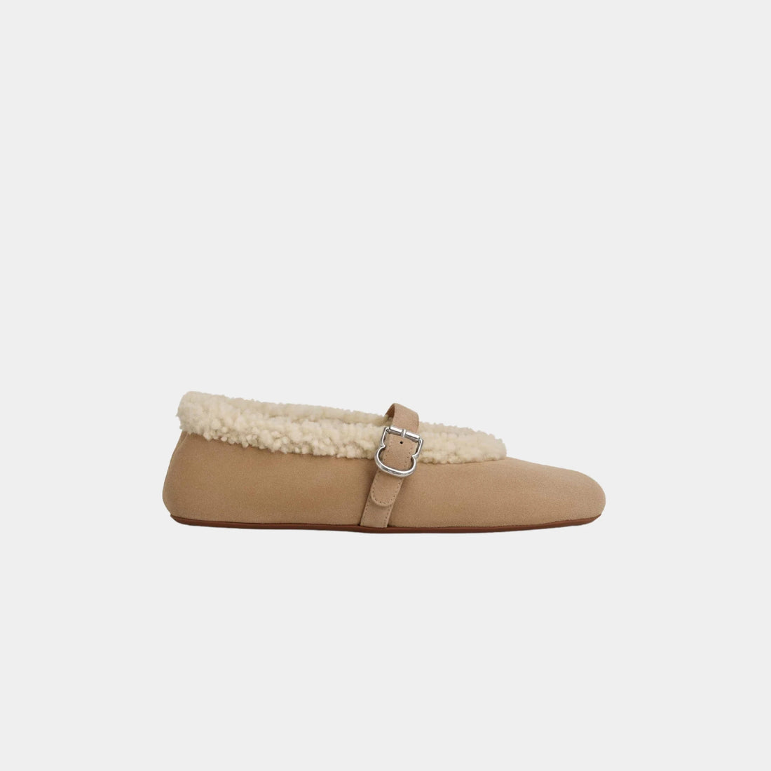 Alaia Shearling Ballerinas, Camel, Side