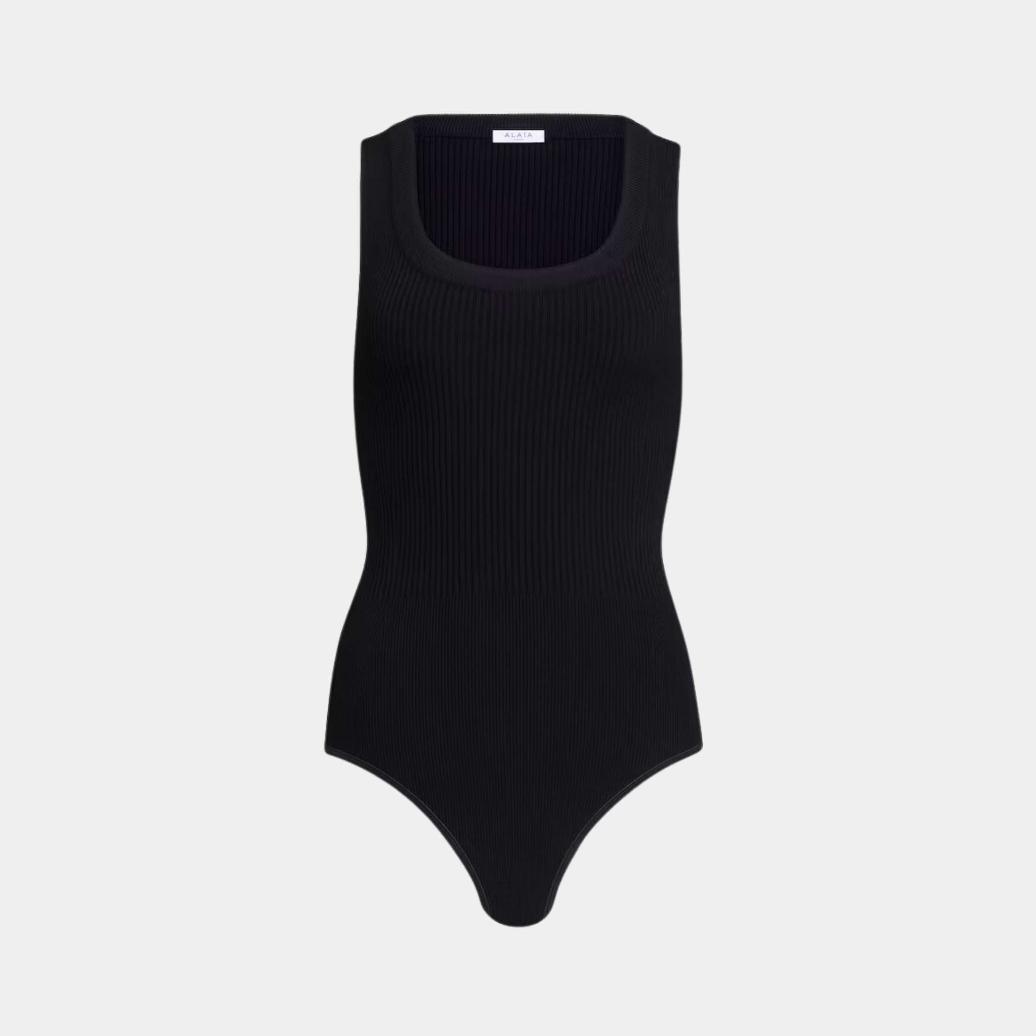 Alaia Sleeveless Ribbed Knit Bodysuit, Black, Front View