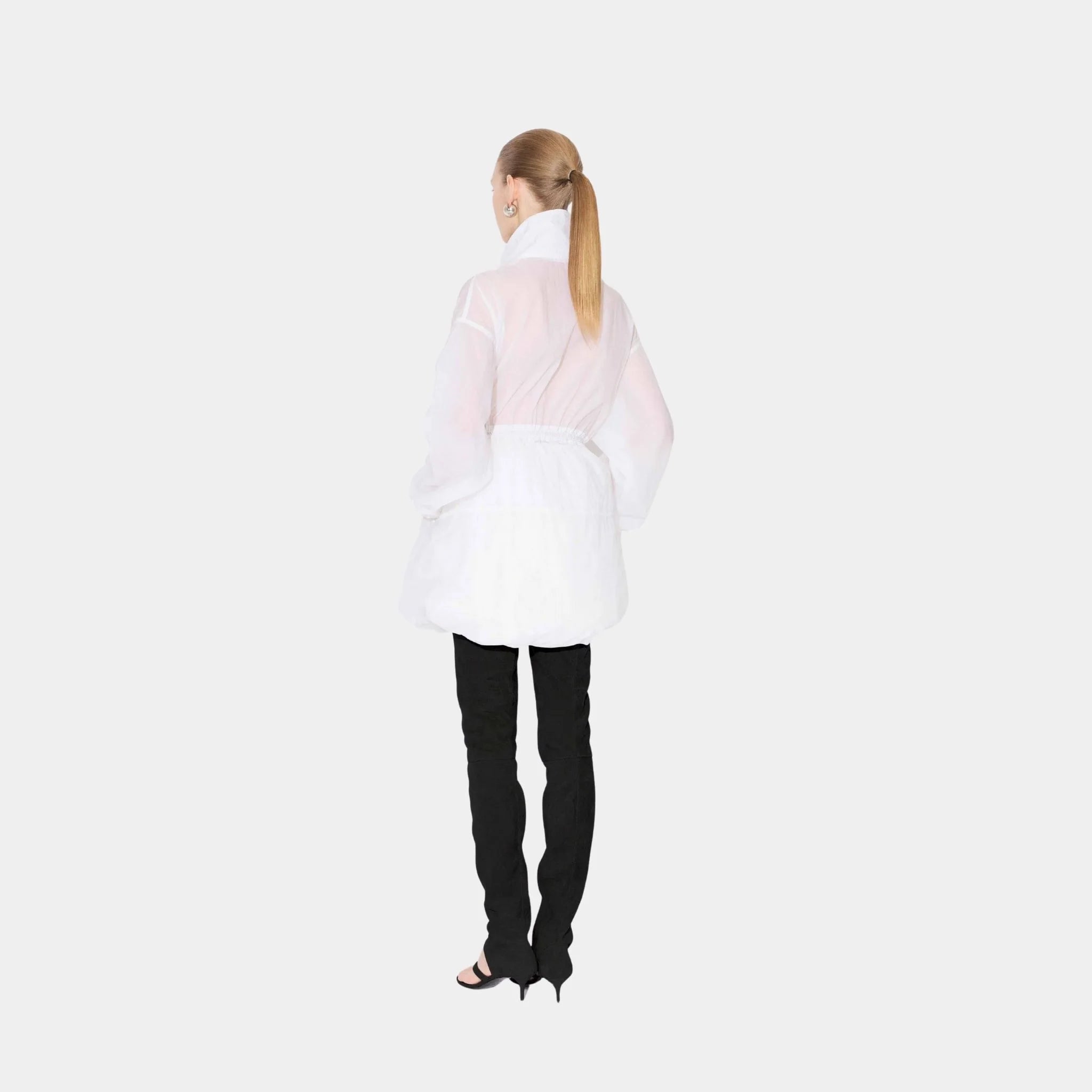 Alaia Soft Nylon Bubble Parka, White, Model