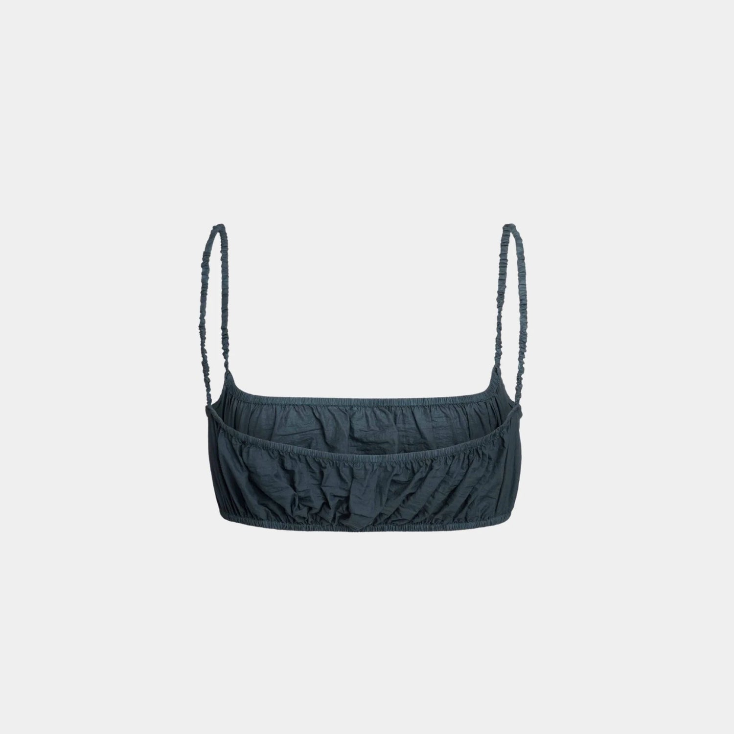Alaia Soft Nylon Pleated Bralette, Dark Blue, Back
