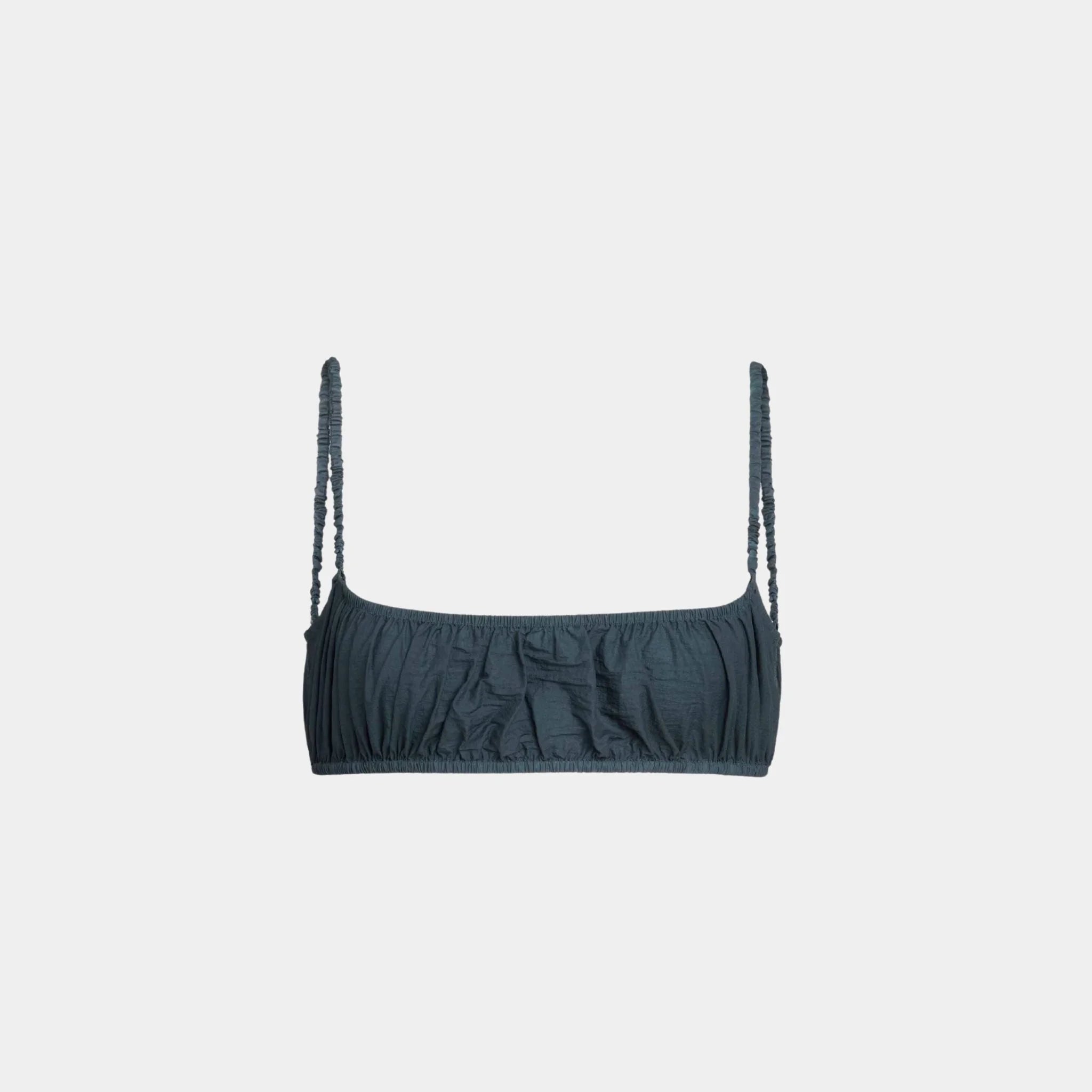 Alaia Soft Nylon Pleated Bralette, Dark Blue, Front